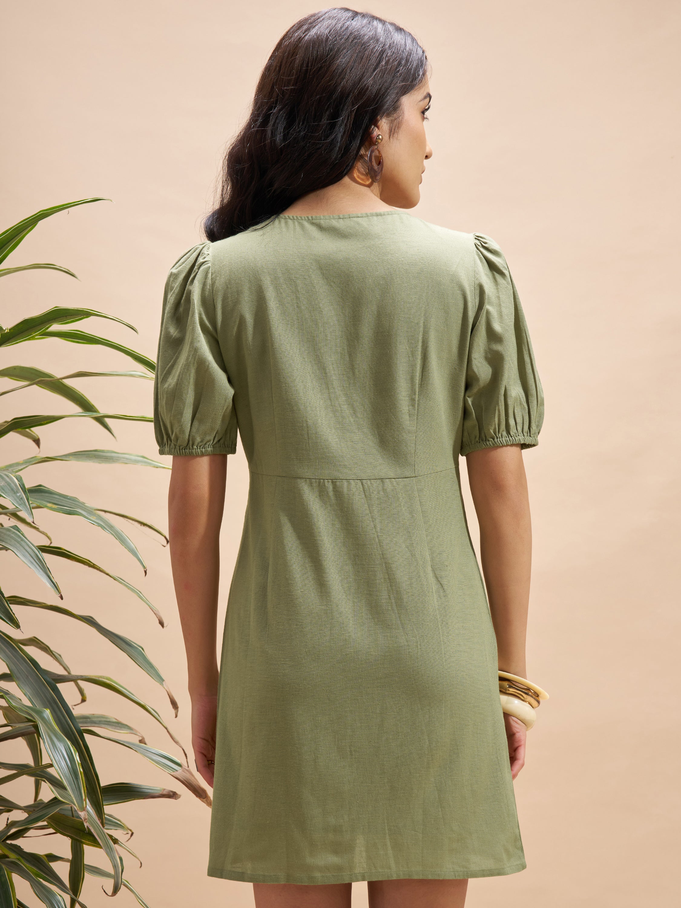 Vara By Vishudh Women Olive Embroidered Bodycon Dress - Olive - Image 3