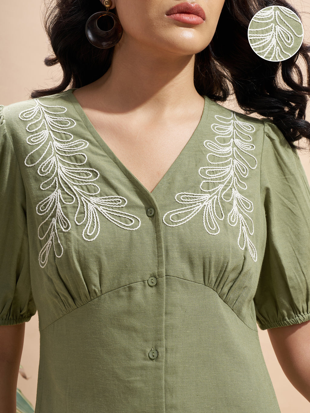 Vara By Vishudh Women Olive Embroidered Bodycon Dress - Olive - Image 5