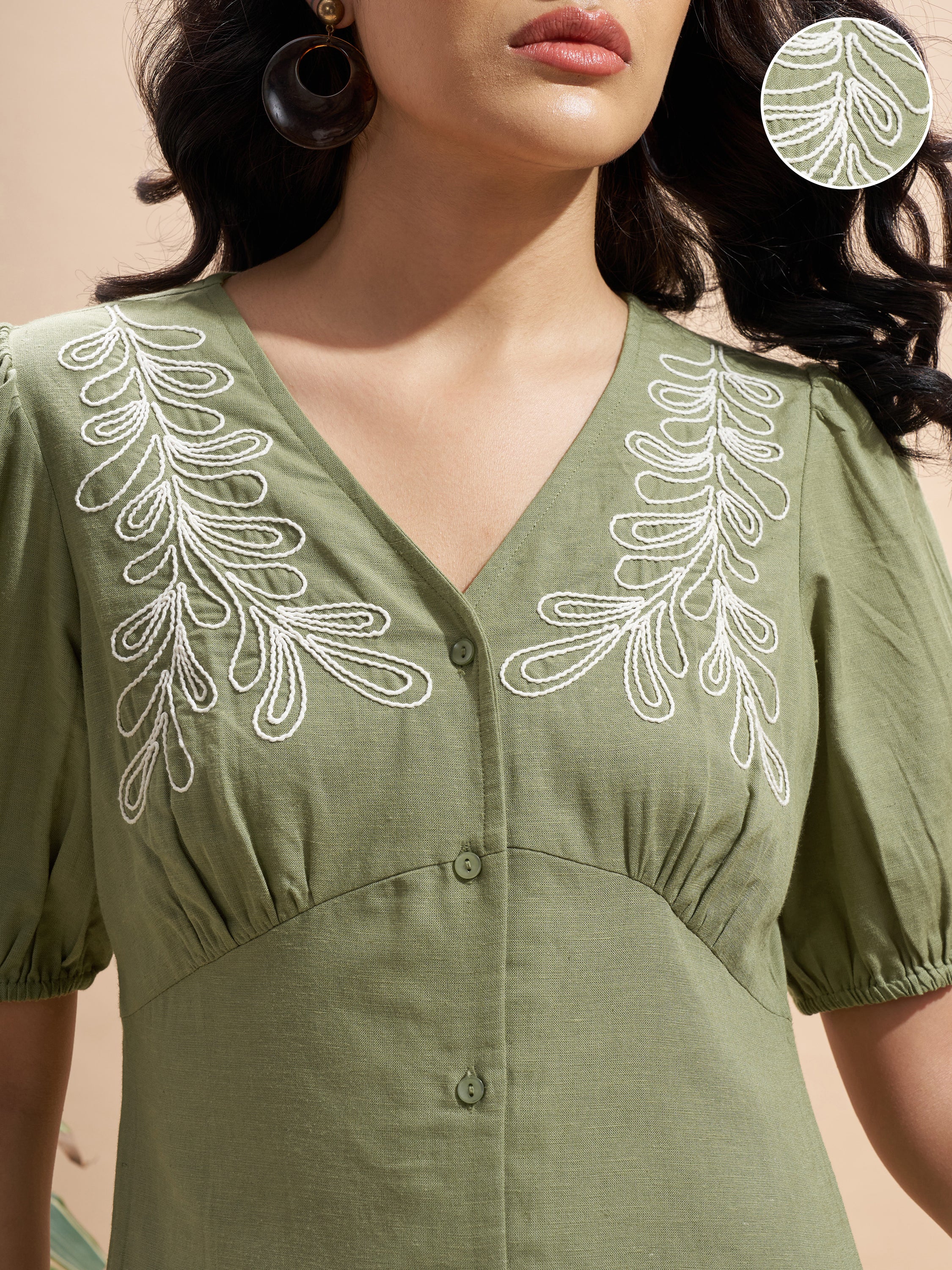 Vara By Vishudh Women Olive Embroidered Bodycon Dress - Olive - Image 5