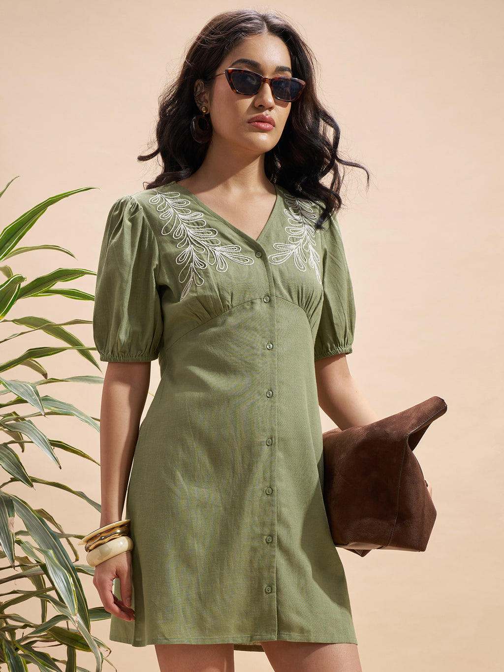 Vara By Vishudh Women Olive Embroidered Bodycon Dress - Olive - Image 6