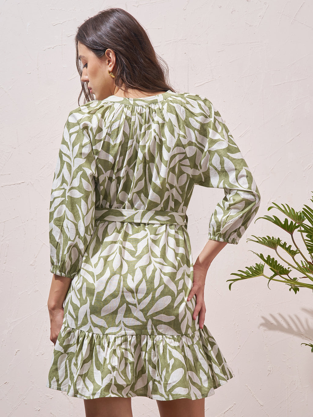 Vara By Vishudh Women Green Printed Drop Waist Dress - Green - Image 3