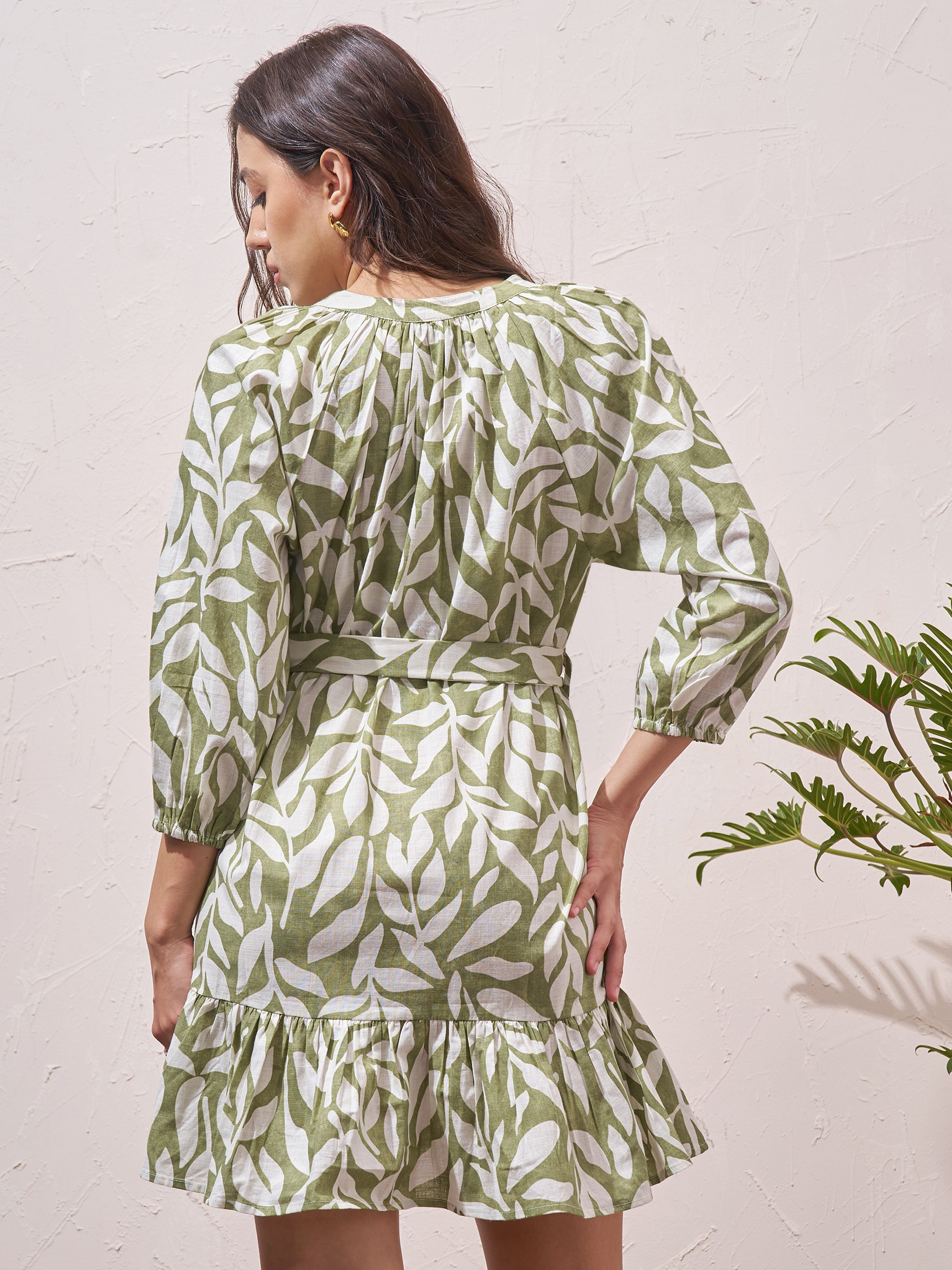 Vara By Vishudh Women Green Printed Drop Waist Dress - Green - Image 3