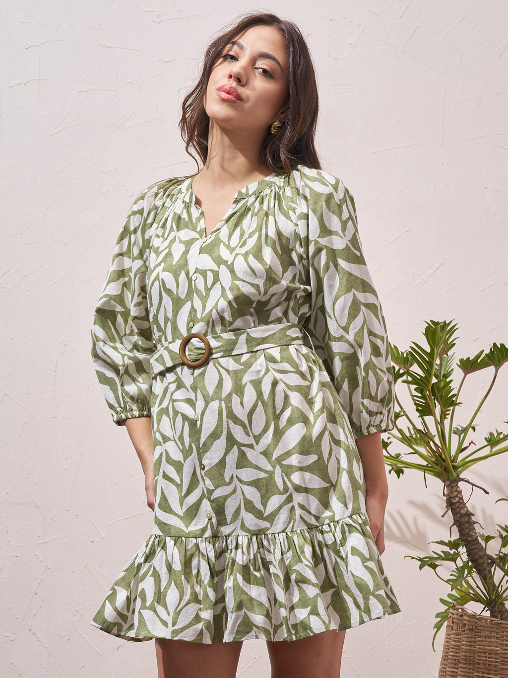 Vara By Vishudh Women Green Printed Drop Waist Dress - Green - Image 4