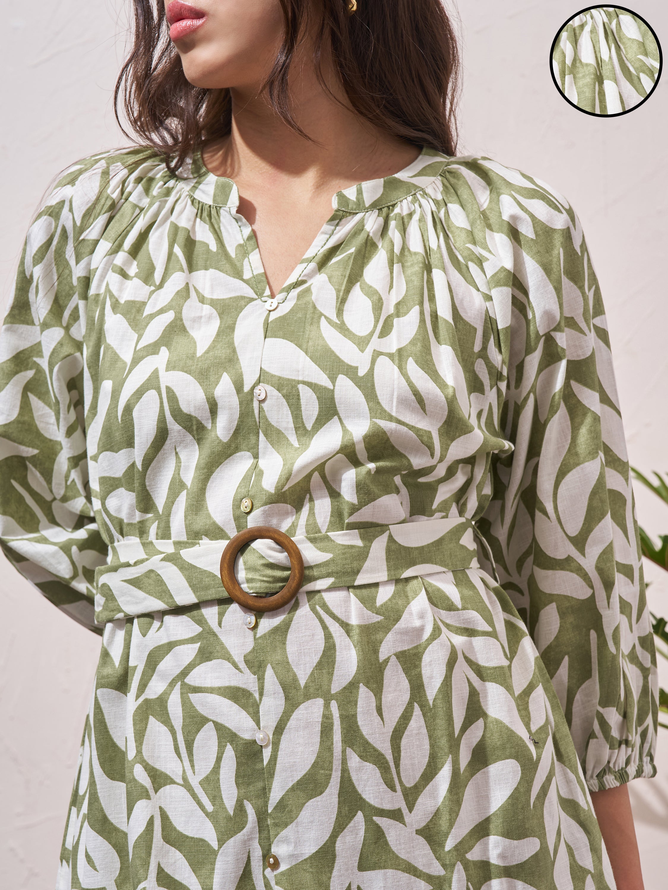 Vara By Vishudh Women Green Printed Drop Waist Dress - Green - Image 5