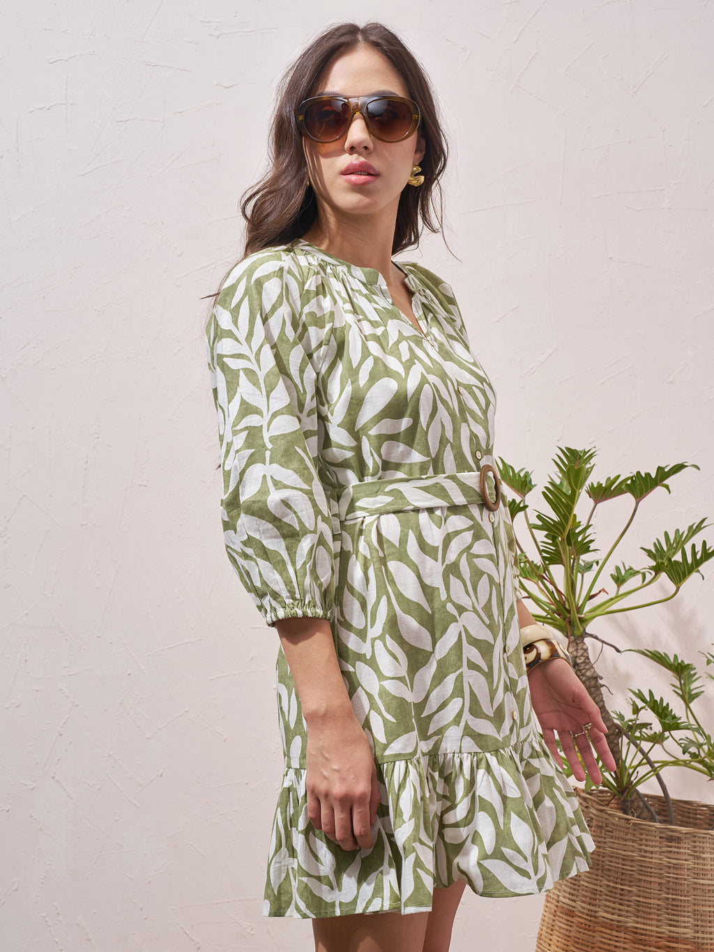 Vara By Vishudh Women Green Printed Drop Waist Dress - Green - Image 6