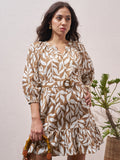 Vara By Vishudh Women Brown Printed Drop Waist Dress - Brown - Image 1