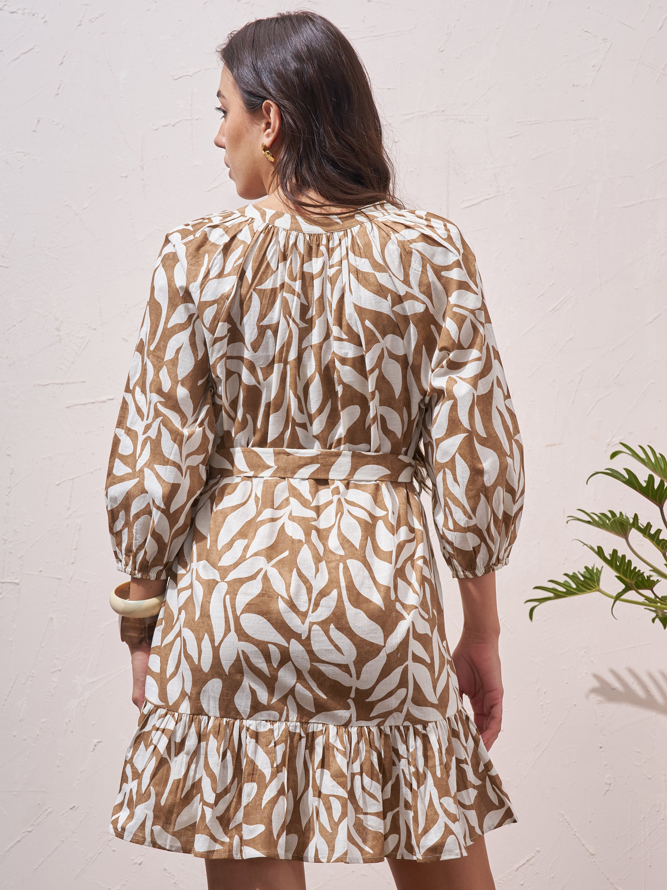 Vara By Vishudh Women Brown Printed Drop Waist Dress - Brown - Image 3