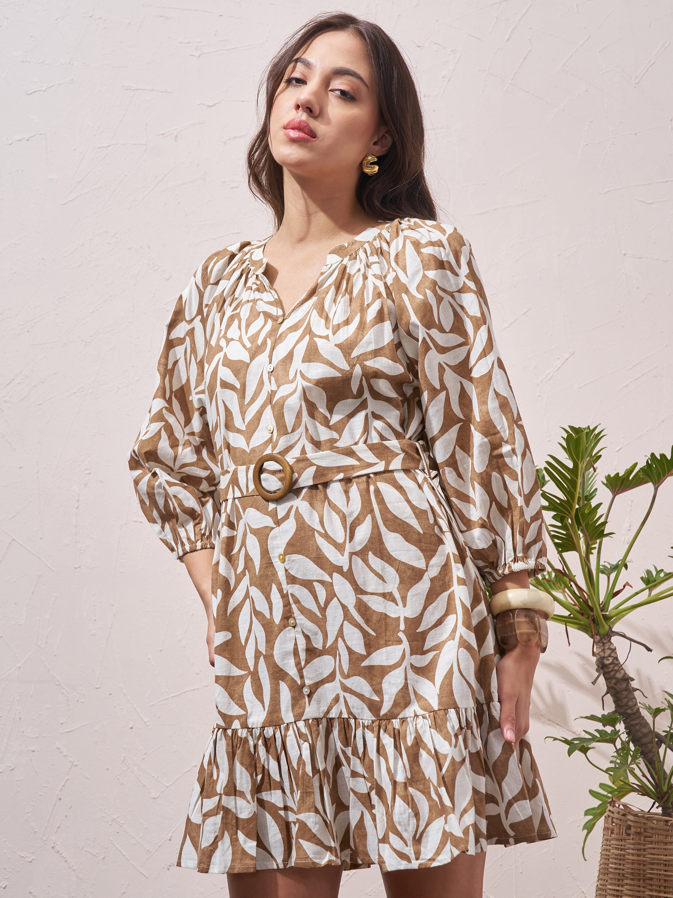 Vara By Vishudh Women Brown Printed Drop Waist Dress - Brown - Image 4