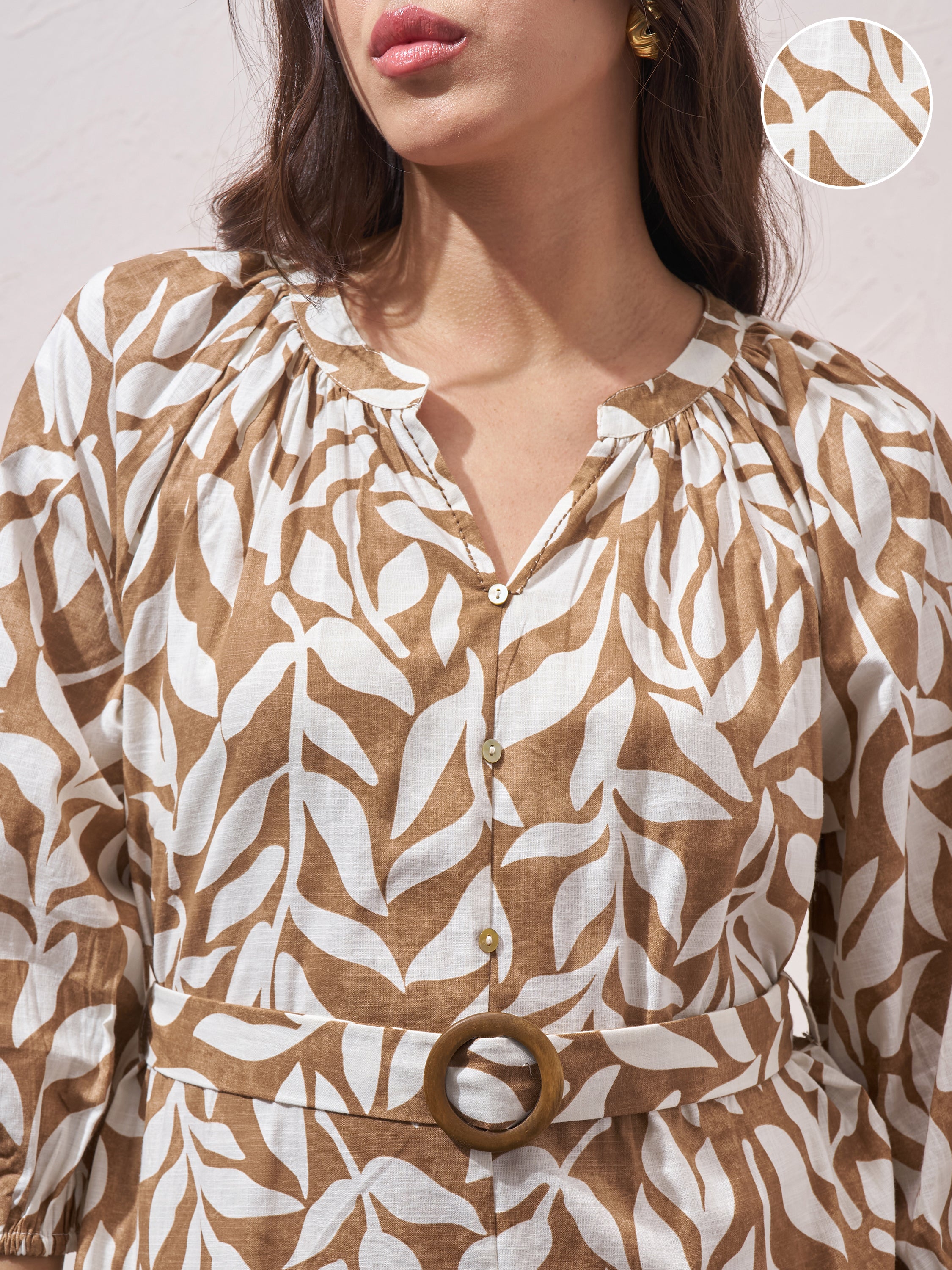 Vara By Vishudh Women Brown Printed Drop Waist Dress - Brown - Image 5