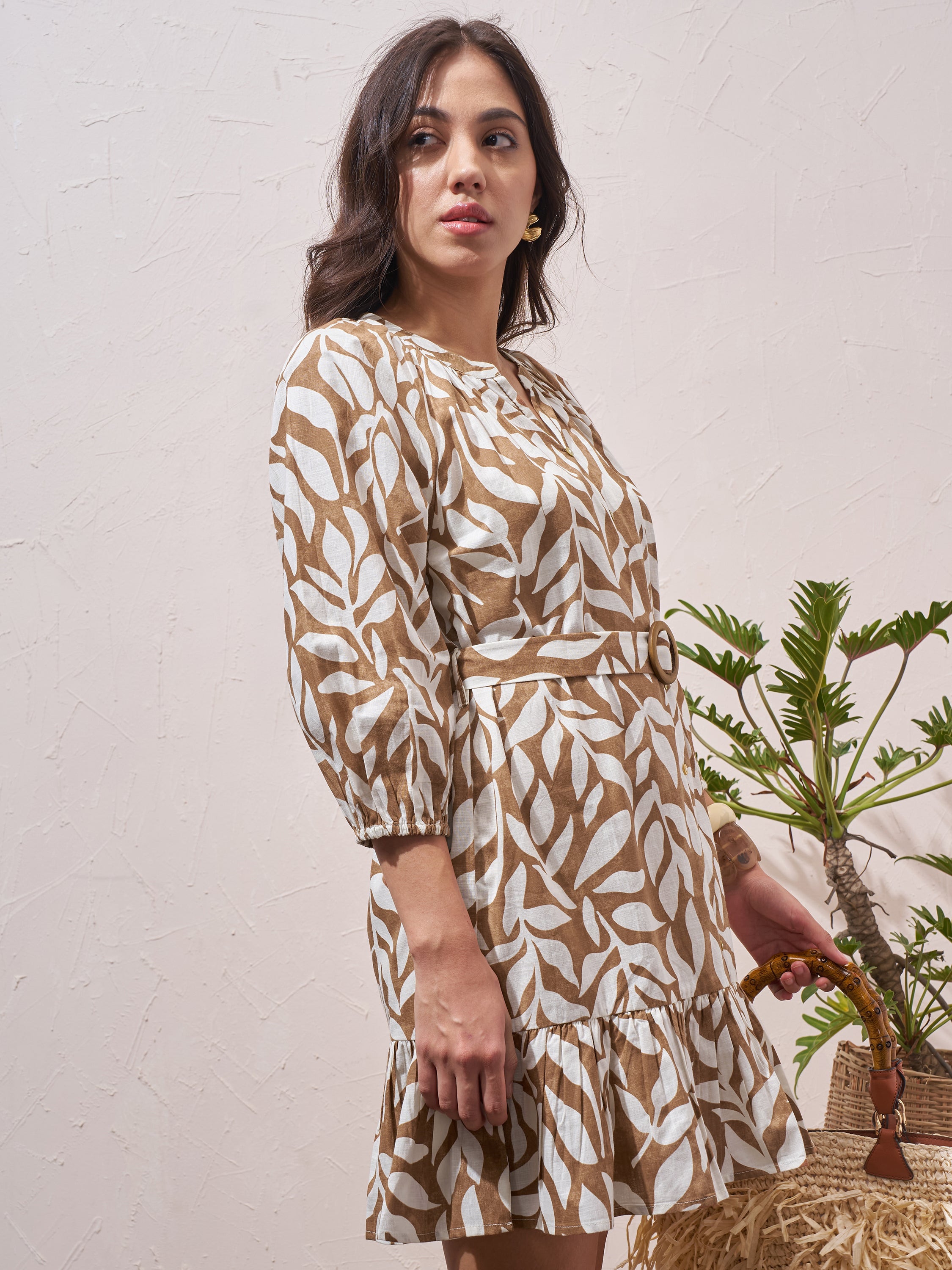 Vara By Vishudh Women Brown Printed Drop Waist Dress - Brown - Image 6