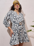 Vara By Vishudh Women Navy Blue Printed Drop Waist Dress - Navy Blue - Image 1