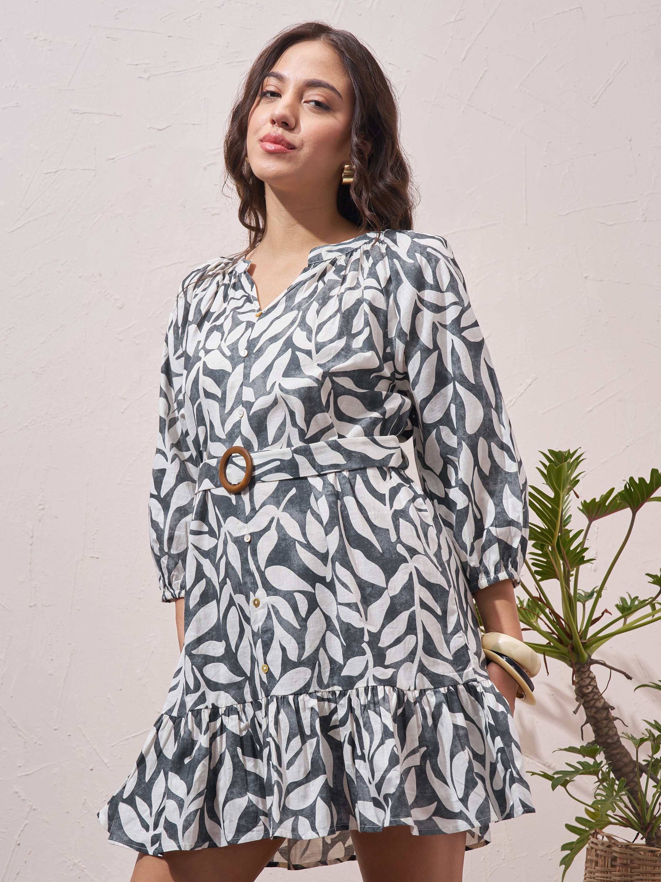 Vara By Vishudh Women Navy Blue Printed Drop Waist Dress - Navy Blue - Image 4