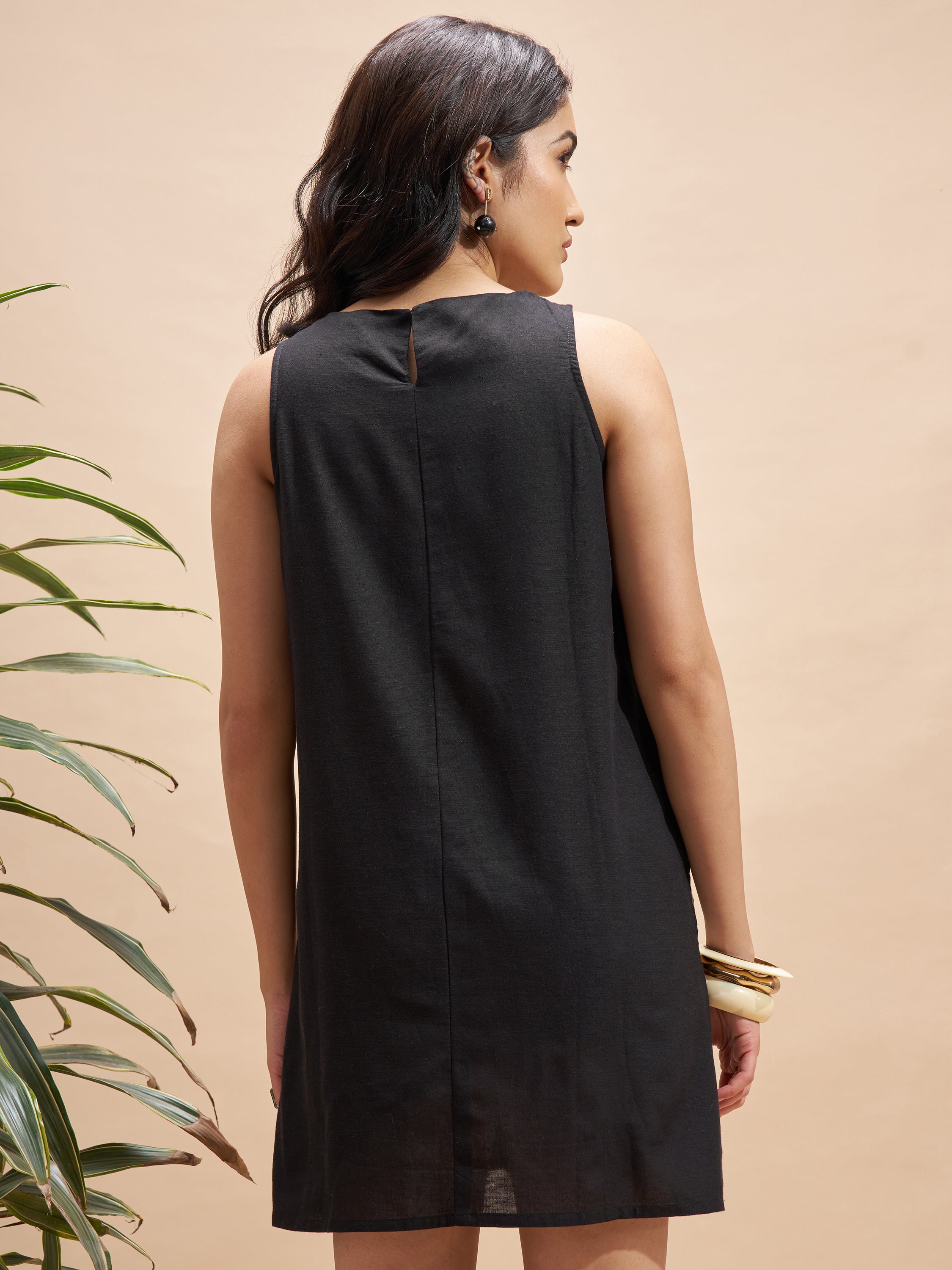Vara By Vishudh Women Black Embroidered A-Line Dress - Black - Image 3