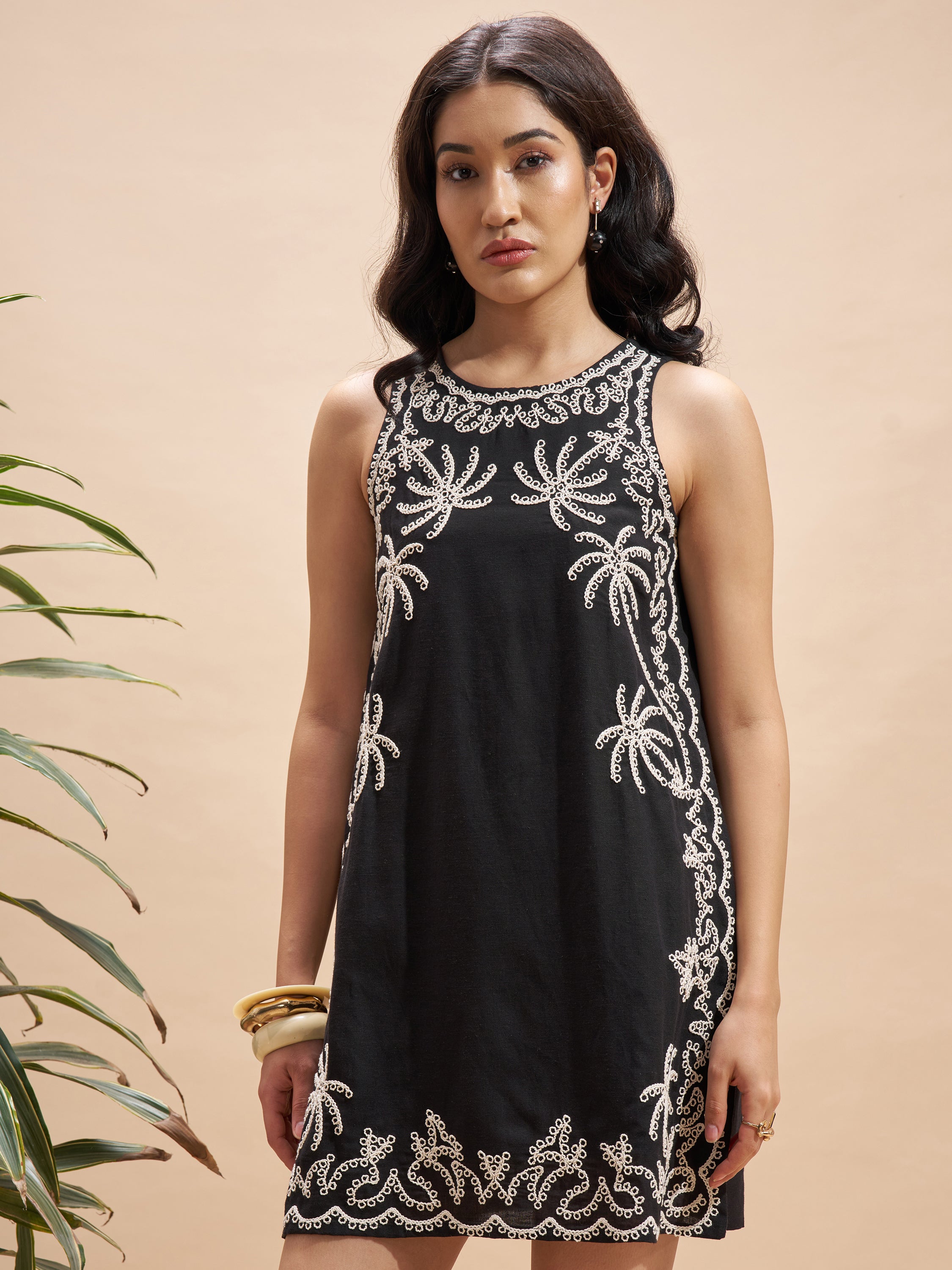 Vara By Vishudh Women Black Embroidered A-Line Dress - Black - Image 4