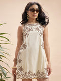 Vara By Vishudh Women Cream Embroidered A-Line Dress - Cream - Image 1