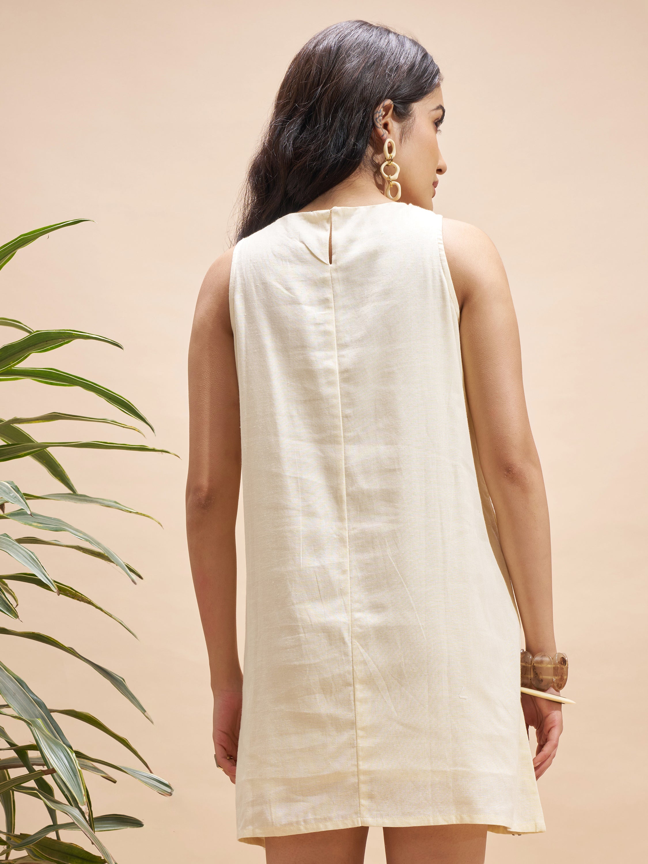 Vara By Vishudh Women Cream Embroidered A-Line Dress - Cream - Image 3