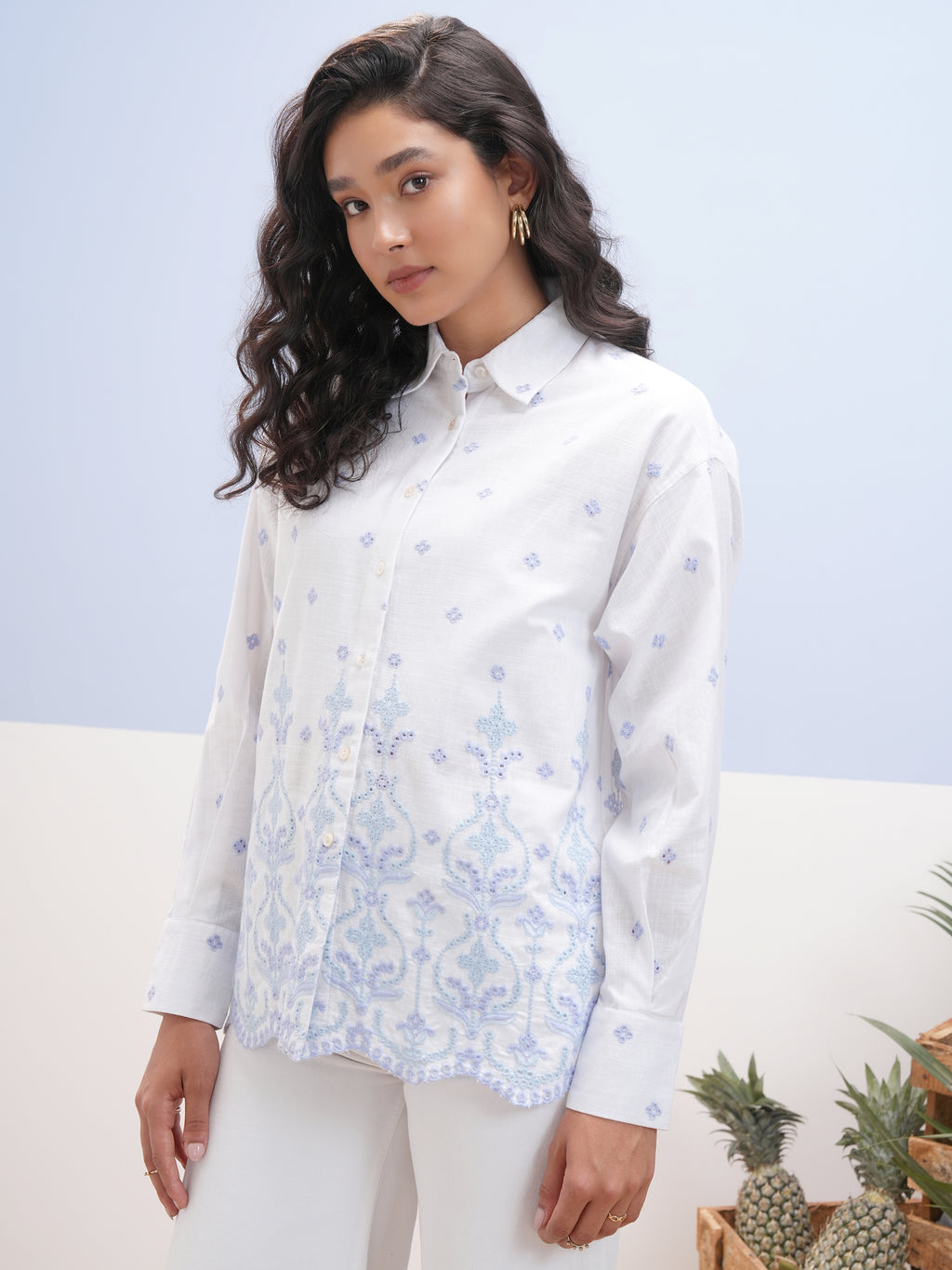 Vara By Vishudh Women White Embroidered Casual Shirt - White - Image 4