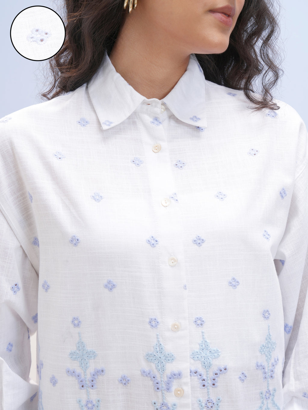 Vara By Vishudh Women White Embroidered Casual Shirt - White - Image 5