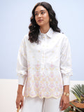 Vara By Vishudh Women White Embroidered Casual Shirt - White - Image 1