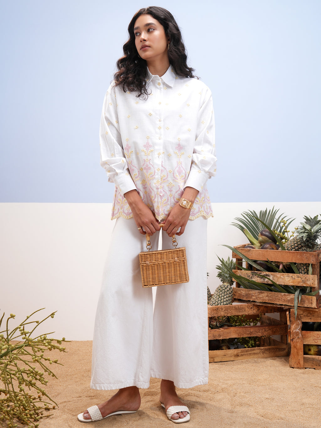 Vara By Vishudh Women White Embroidered Casual Shirt - White - Image 2
