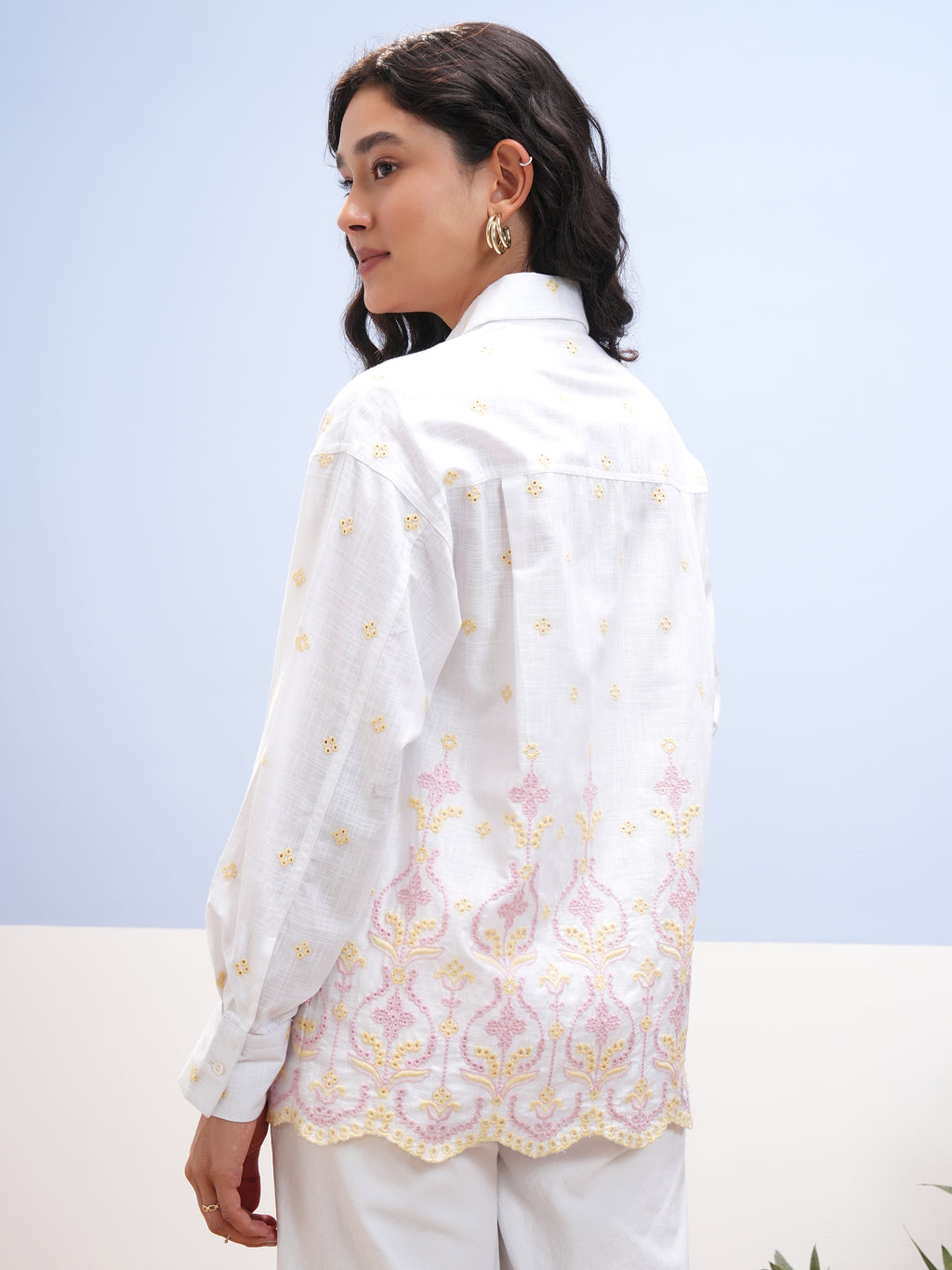 Vara By Vishudh Women White Embroidered Casual Shirt - White - Image 3