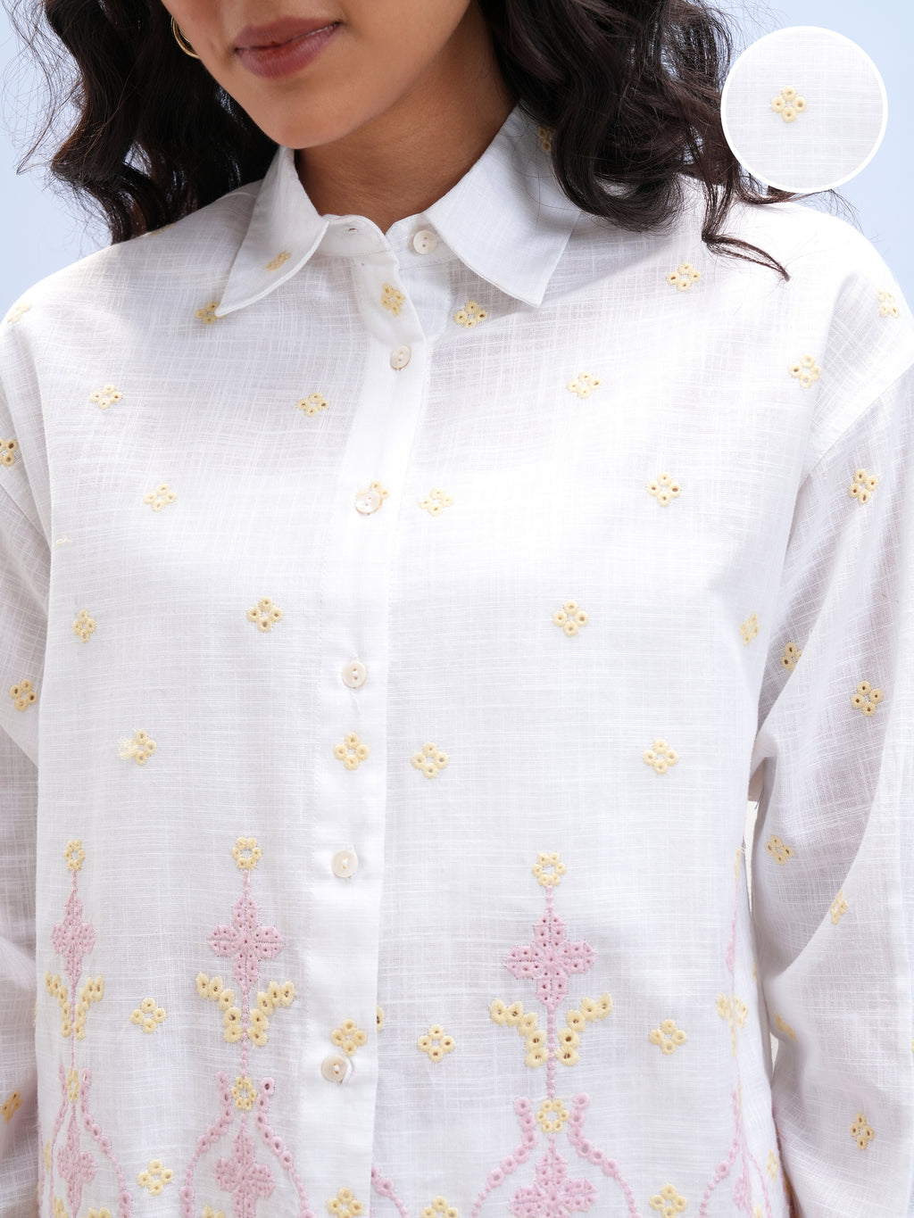 Vara By Vishudh Women White Embroidered Casual Shirt - White - Image 5