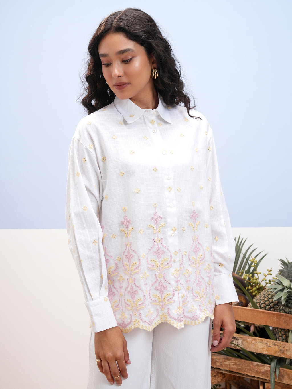 Vara By Vishudh Women White Embroidered Casual Shirt - White - Image 6