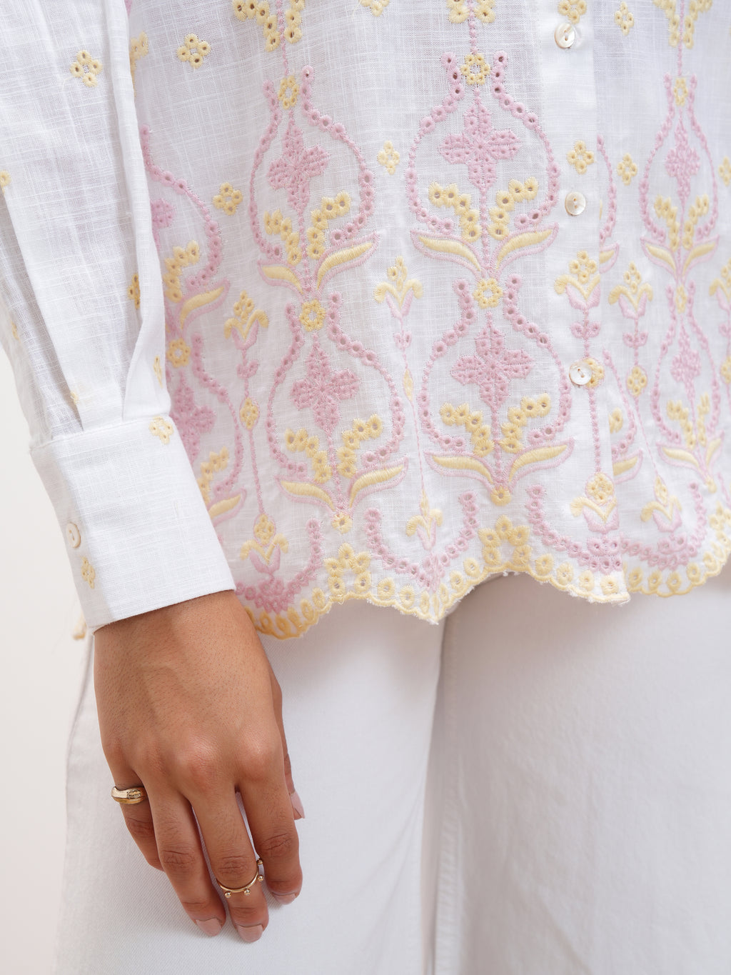Vara By Vishudh Women White Embroidered Casual Shirt - White - Image 7