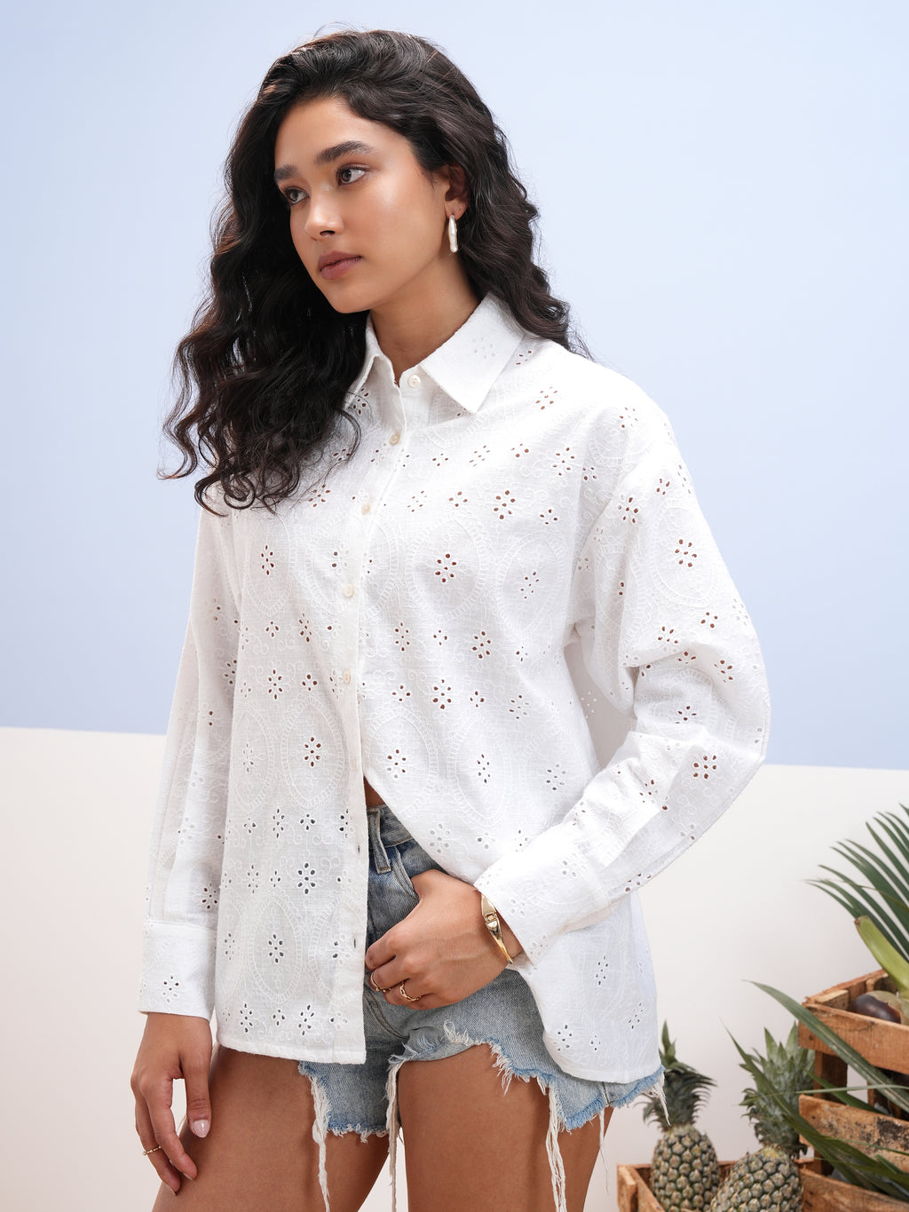 Vara By Vishudh Women White Embroidered Casual Shirt - White - Image 4