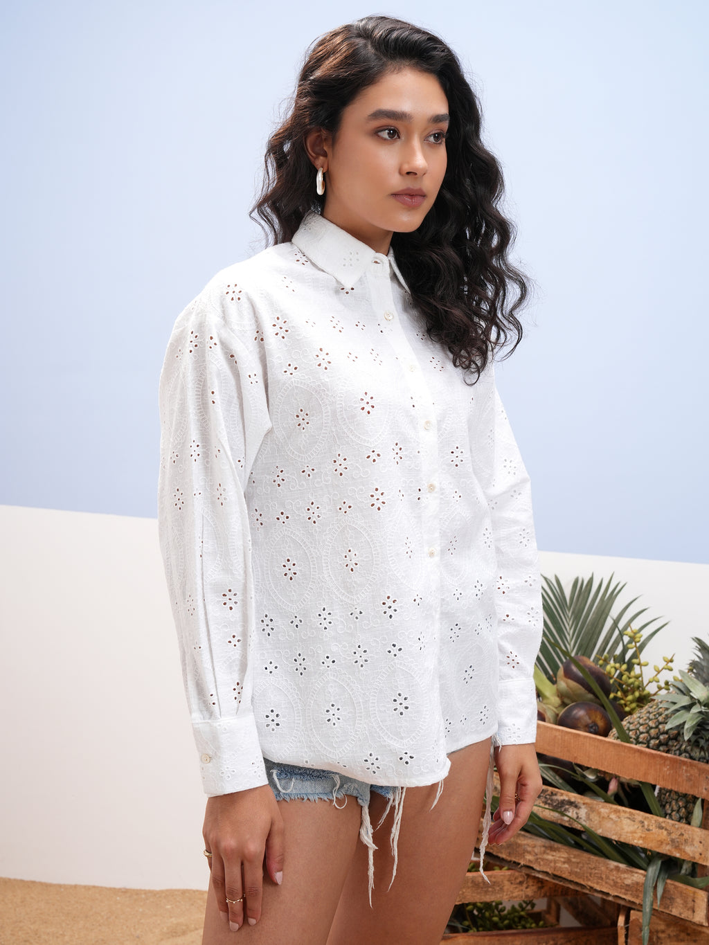 Vara By Vishudh Women White Embroidered Casual Shirt - White - Image 6