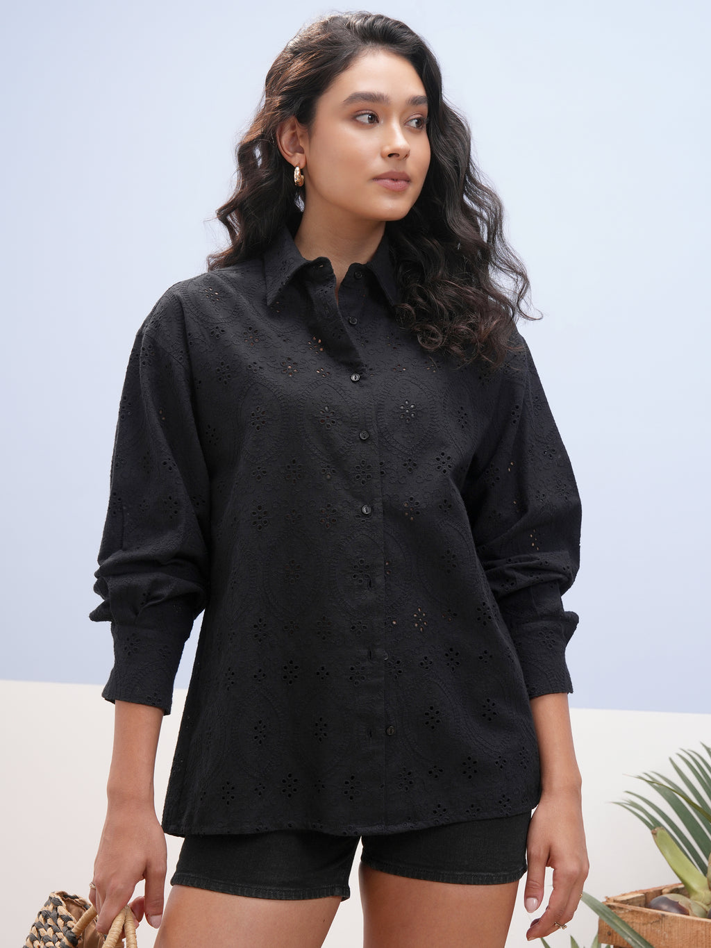 Vara By Vishudh Women Black Embroidered Casual Shirt - Black - Image 1