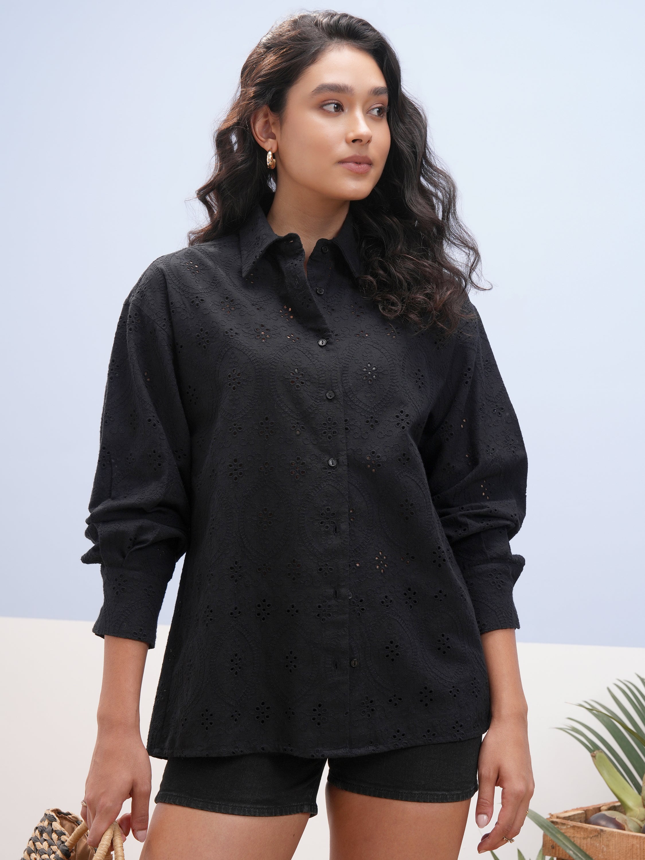 Vara By Vishudh Women Black Embroidered Casual Shirt - Black - Image 1