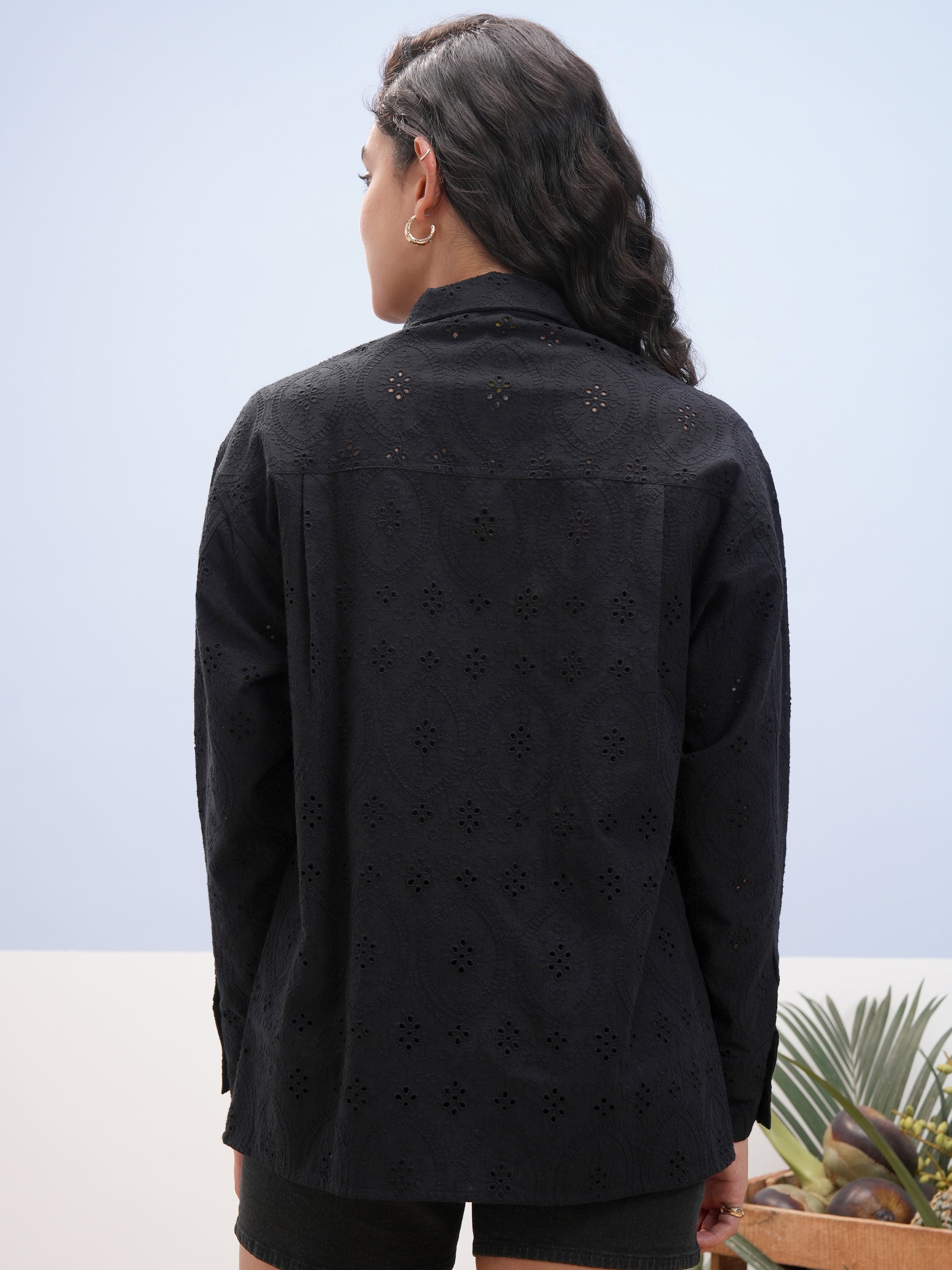 Vara By Vishudh Women Black Embroidered Casual Shirt - Black - Image 3