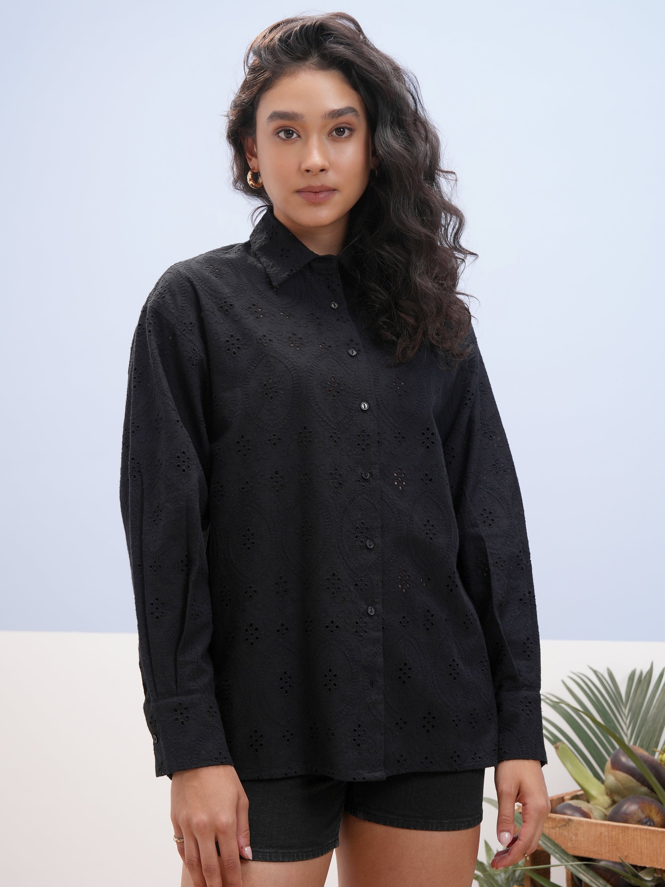 Vara By Vishudh Women Black Embroidered Casual Shirt - Black - Image 6