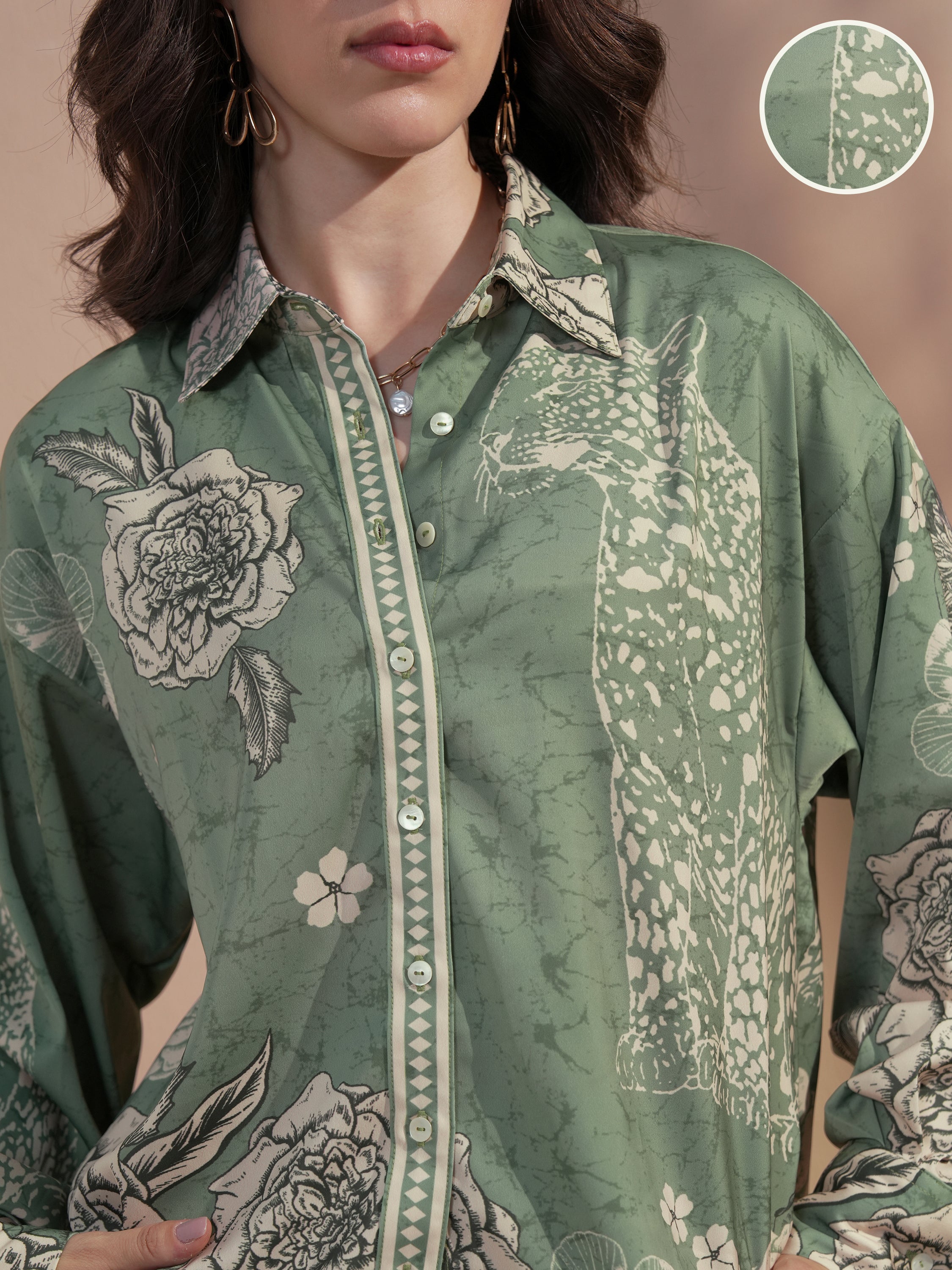 Vara By Vishudh Women Green Printed Casual Shirt - Green - Image 5