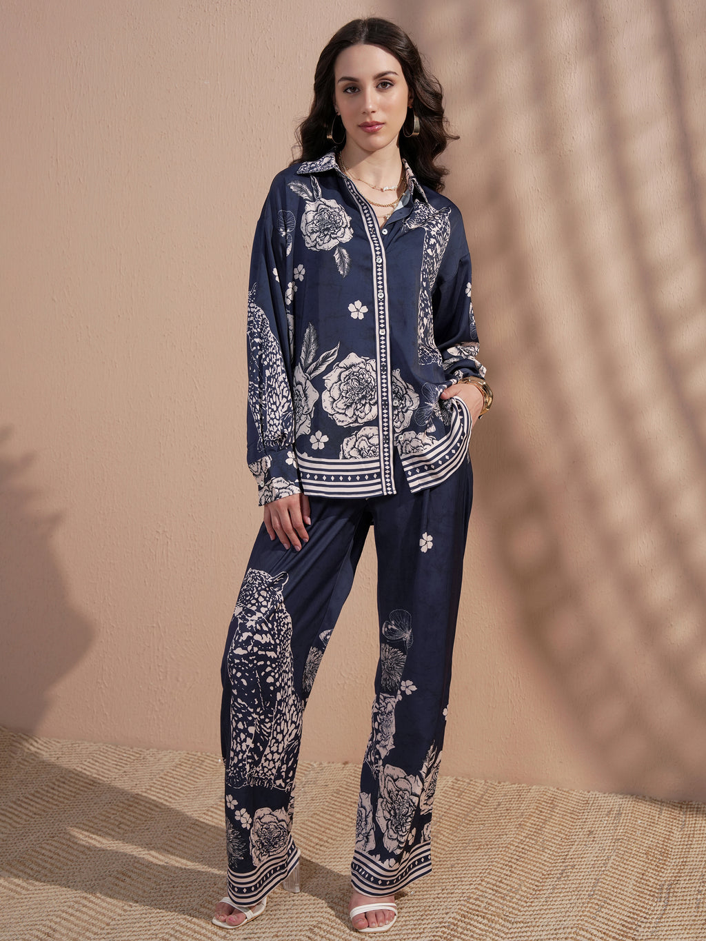 Vara By Vishudh Women Navy Blue Printed Casual Shirt - Navy Blue - Image 2