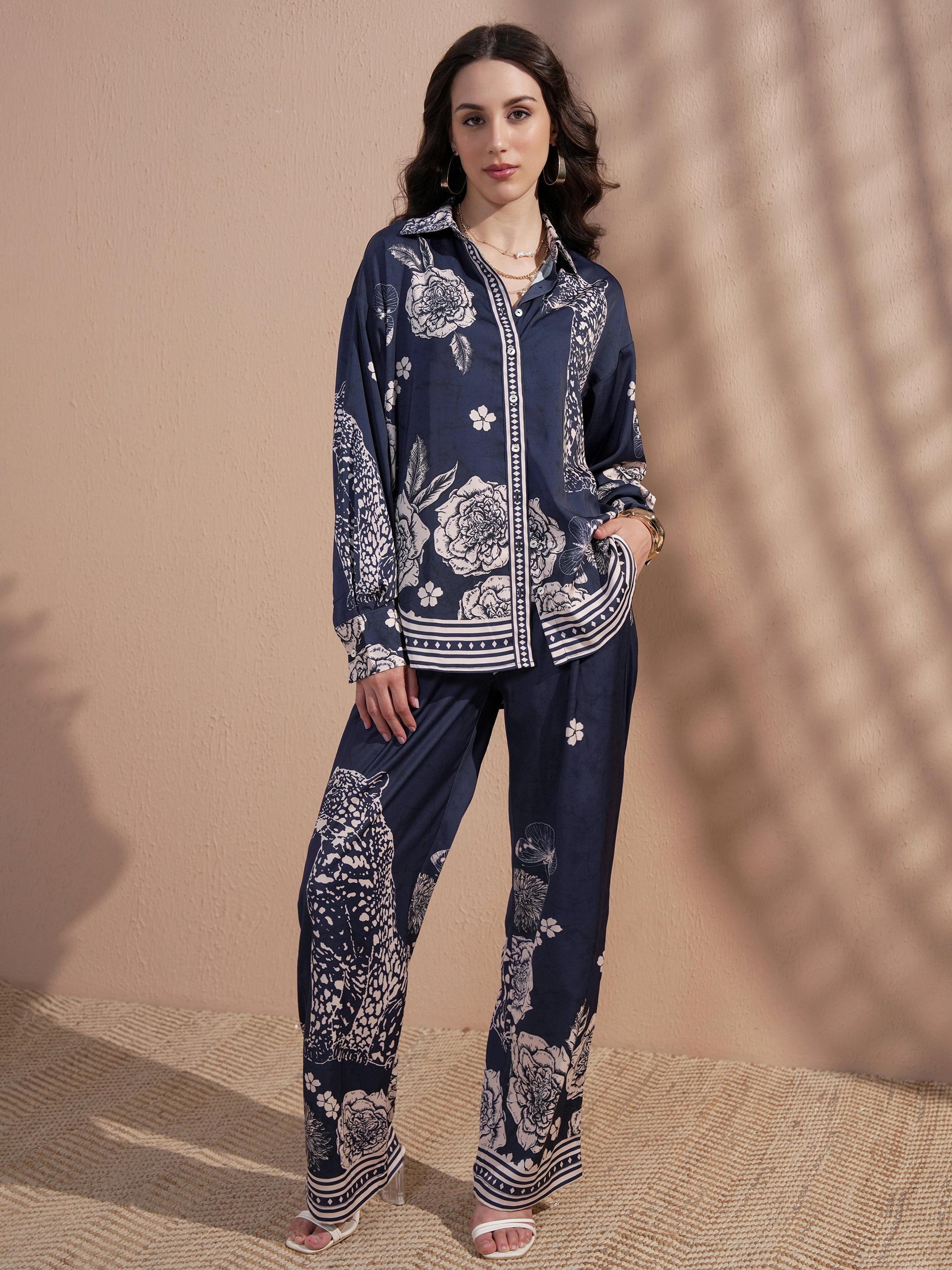 Vara By Vishudh Women Navy Blue Printed Casual Shirt - Navy Blue - Image 2