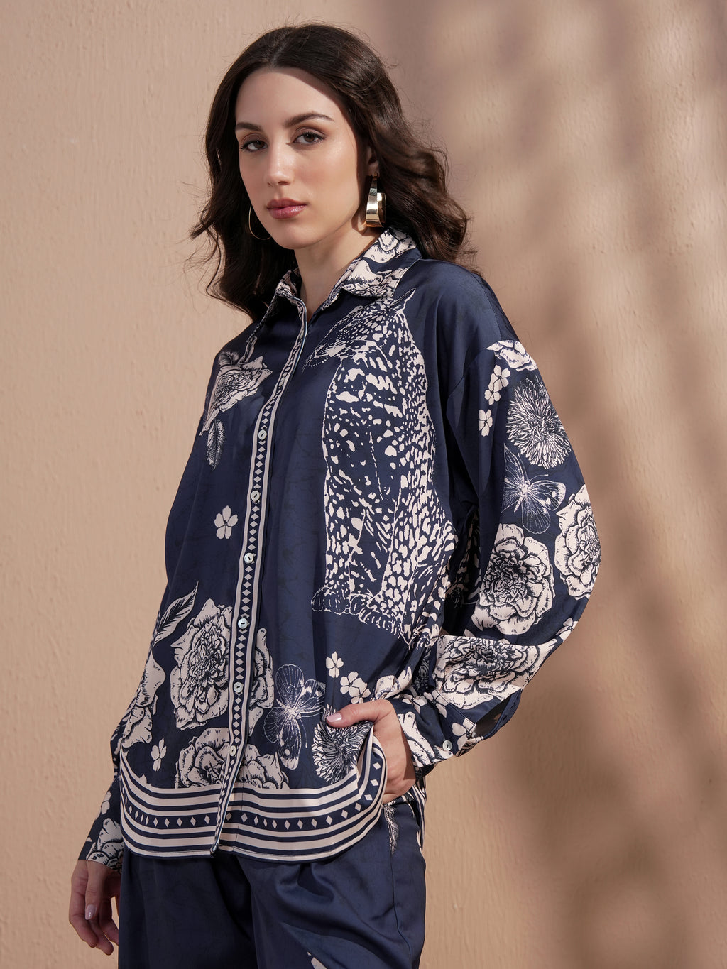 Vara By Vishudh Women Navy Blue Printed Casual Shirt - Navy Blue - Image 4