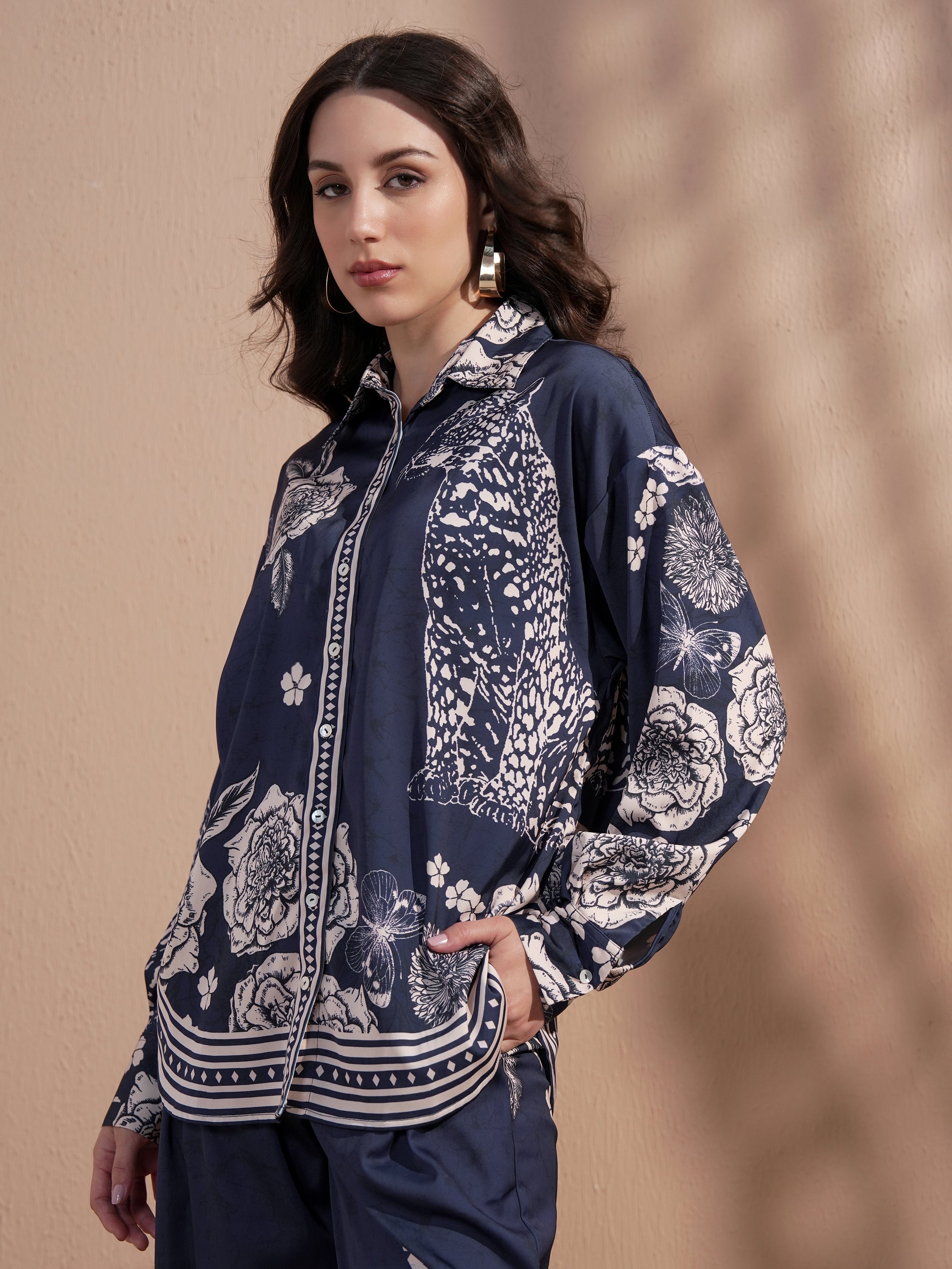 Vara By Vishudh Women Navy Blue Printed Casual Shirt - Navy Blue - Image 4