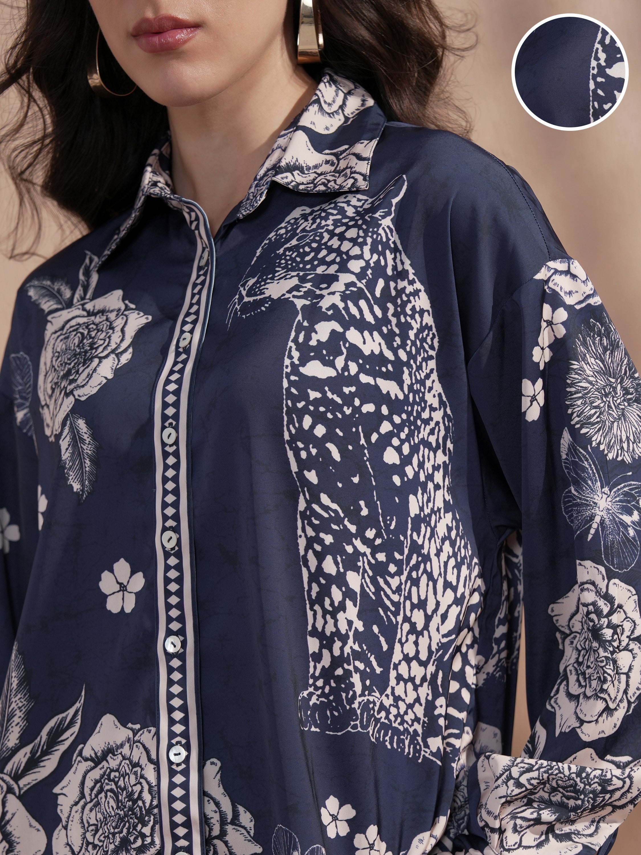 Vara By Vishudh Women Navy Blue Printed Casual Shirt - Navy Blue - Image 5
