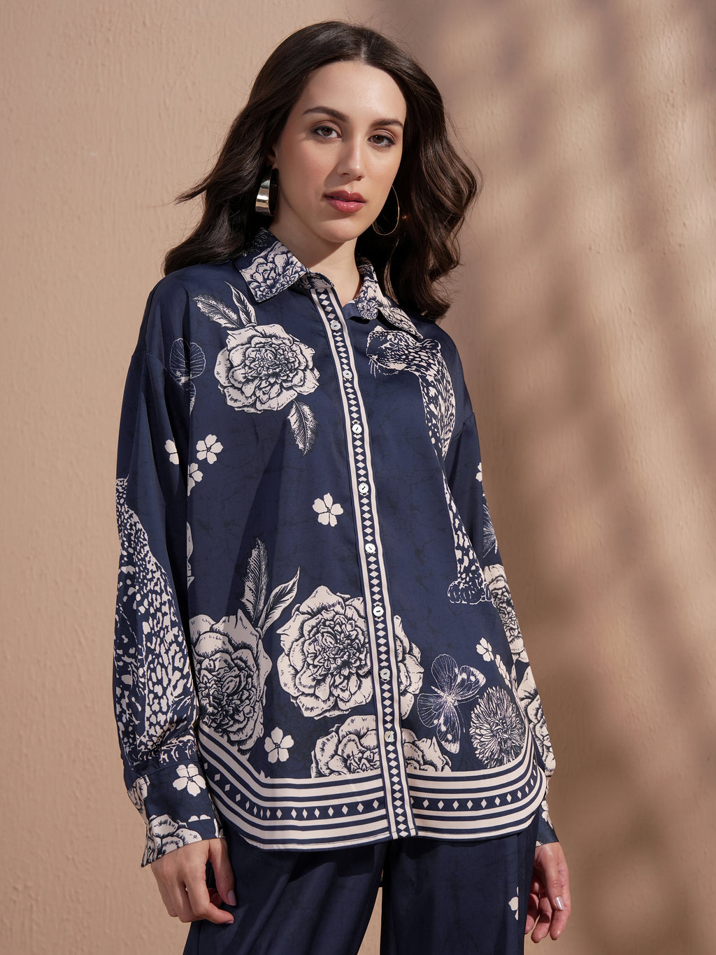 Vara By Vishudh Women Navy Blue Printed Casual Shirt - Navy Blue - Image 6