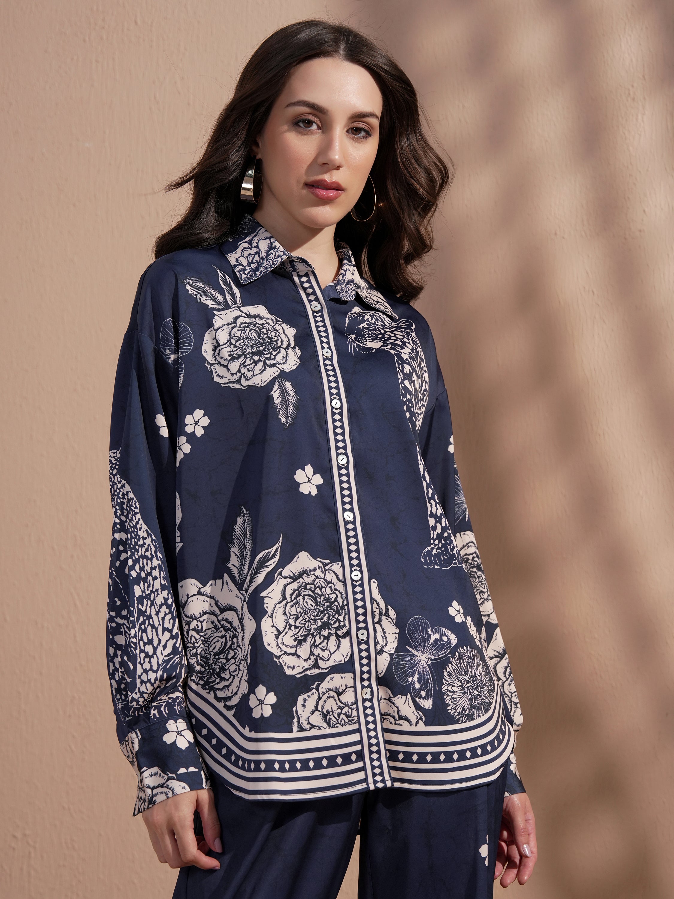 Vara By Vishudh Women Navy Blue Printed Casual Shirt - Navy Blue - Image 6