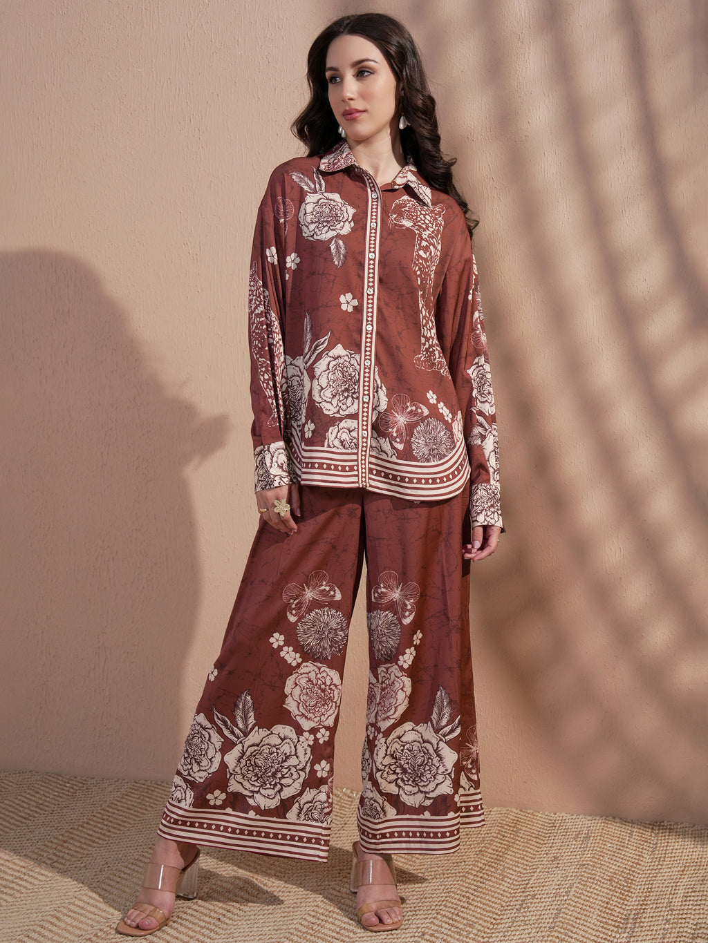 Vara By Vishudh Women Brown Printed Casual Shirt - Brown - Image 2