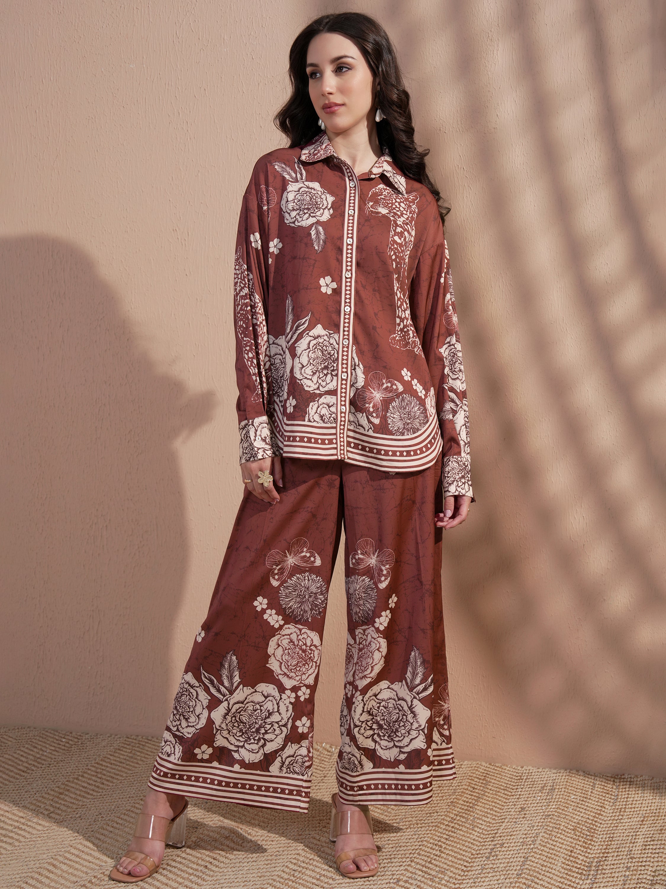 Vara By Vishudh Women Brown Printed Casual Shirt - Brown - Image 2
