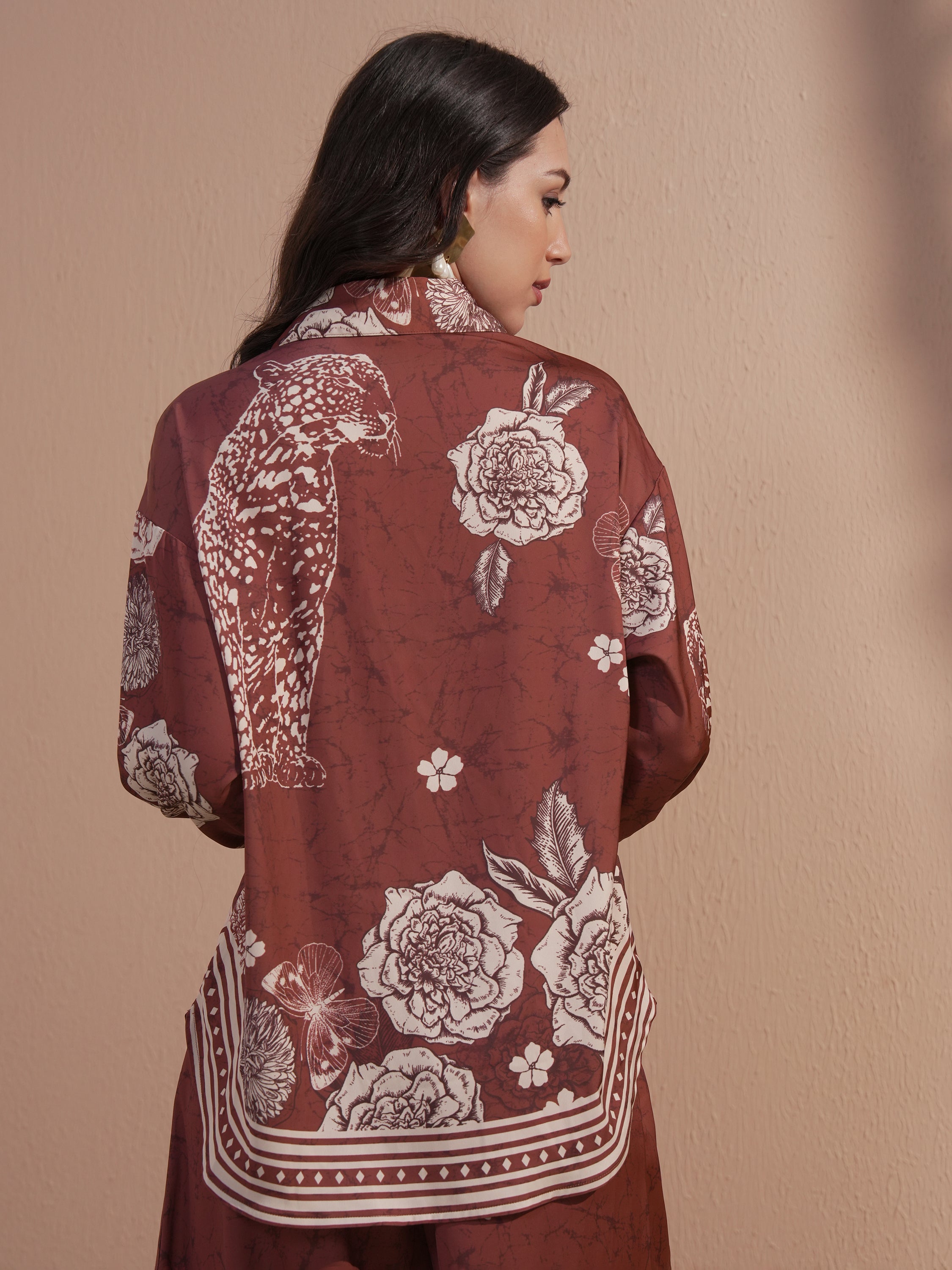 Vara By Vishudh Women Brown Printed Casual Shirt - Brown - Image 3