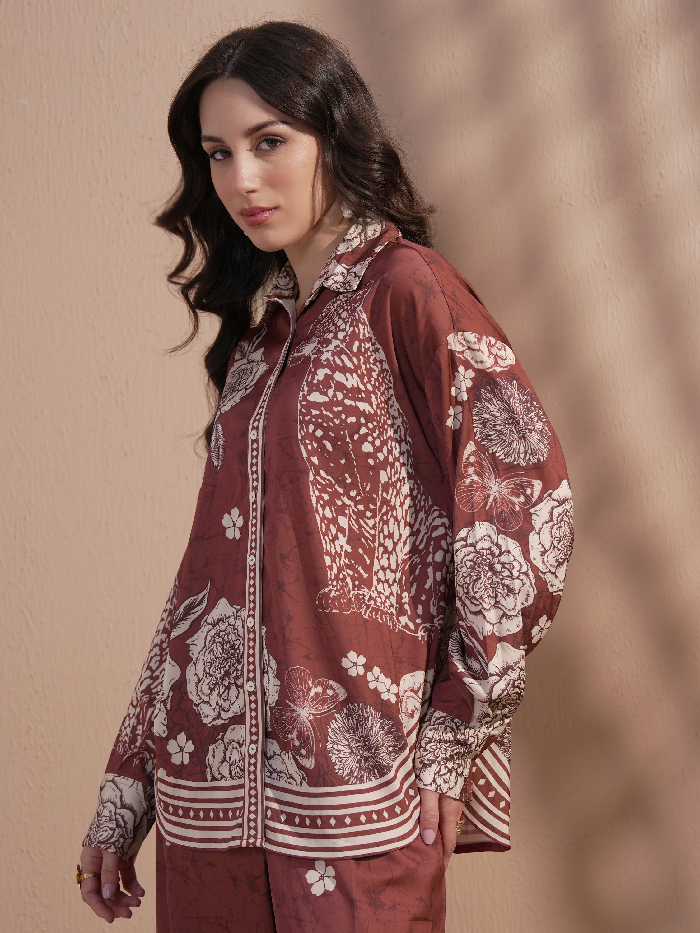 Vara By Vishudh Women Brown Printed Casual Shirt - Brown - Image 4