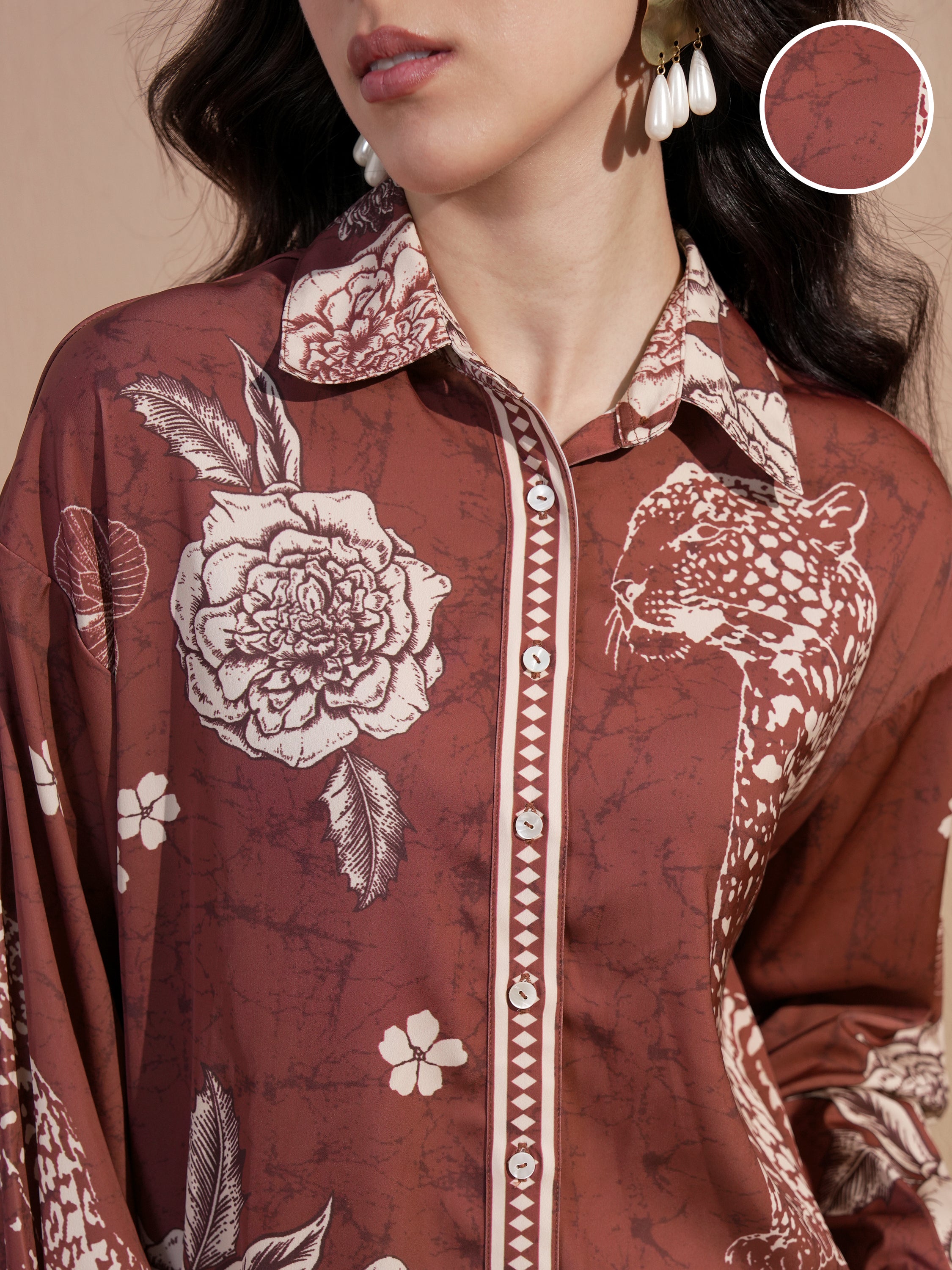 Vara By Vishudh Women Brown Printed Casual Shirt - Brown - Image 5