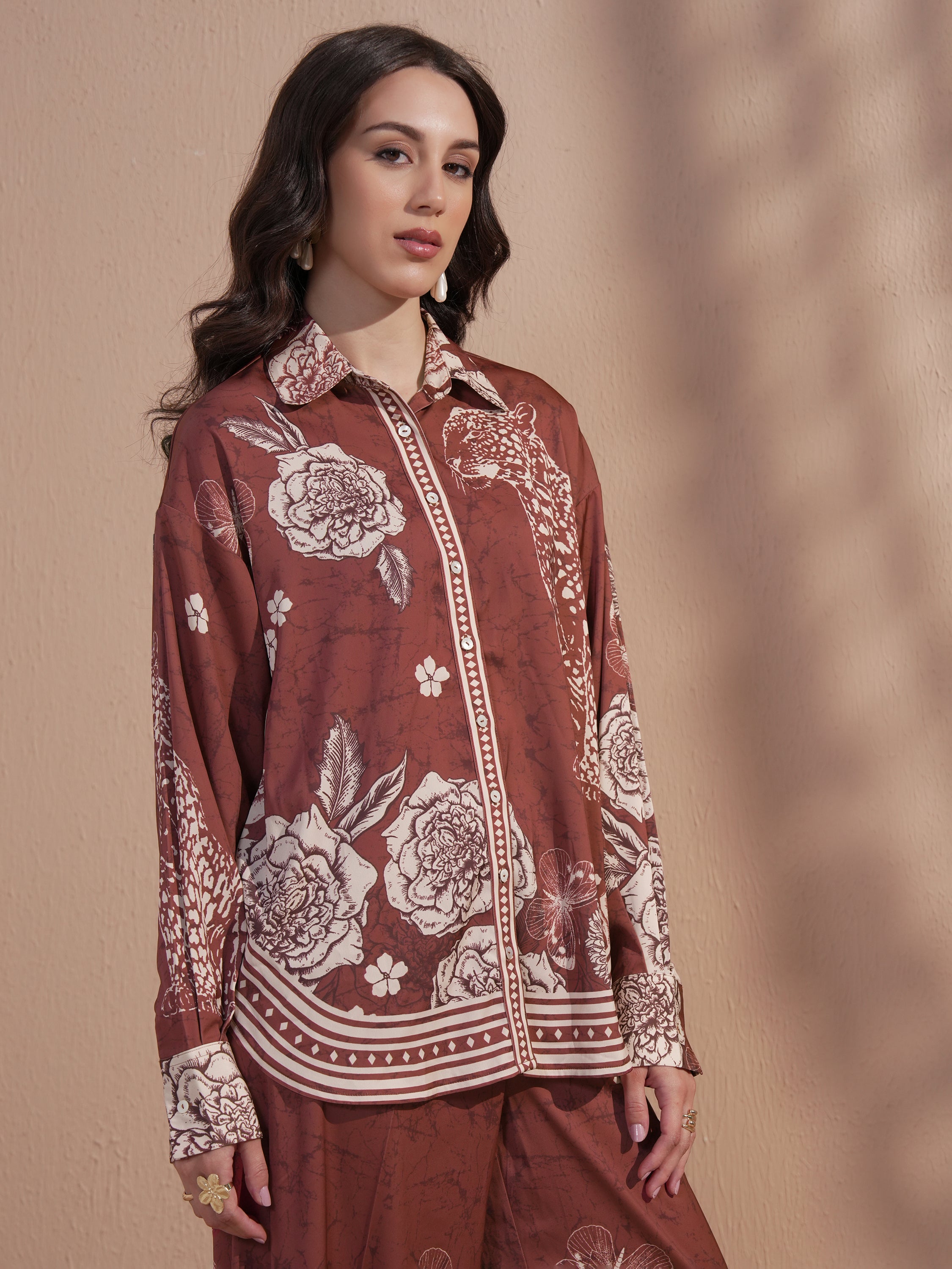 Vara By Vishudh Women Brown Printed Casual Shirt - Brown - Image 6