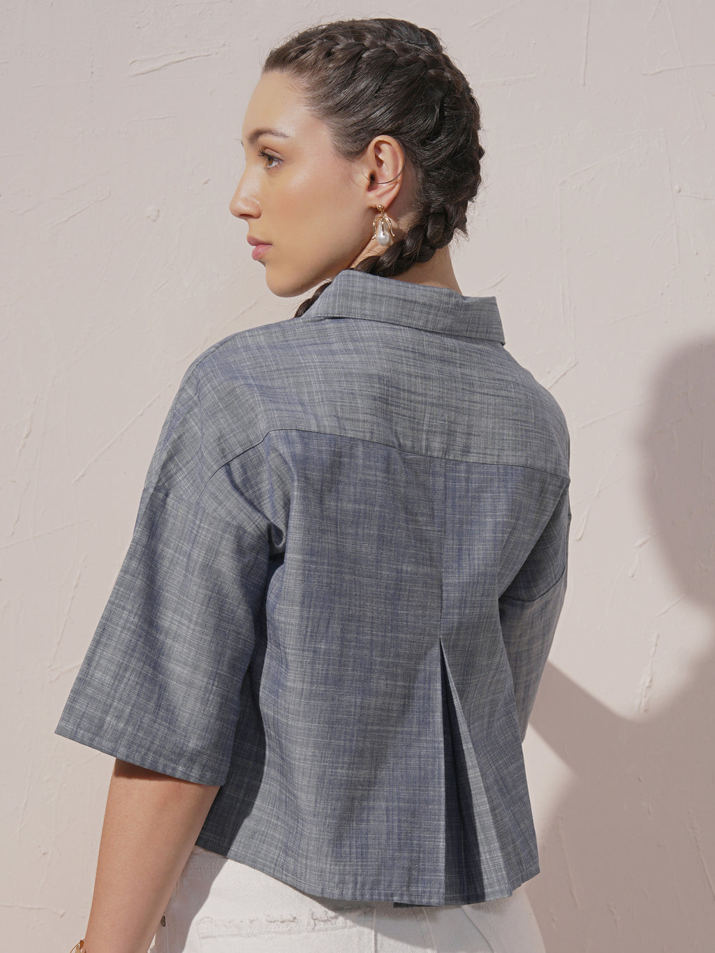 Vara By Vishudh Women Blue Embroidered Boxy Fit Casual Shirt - Blue - Image 3