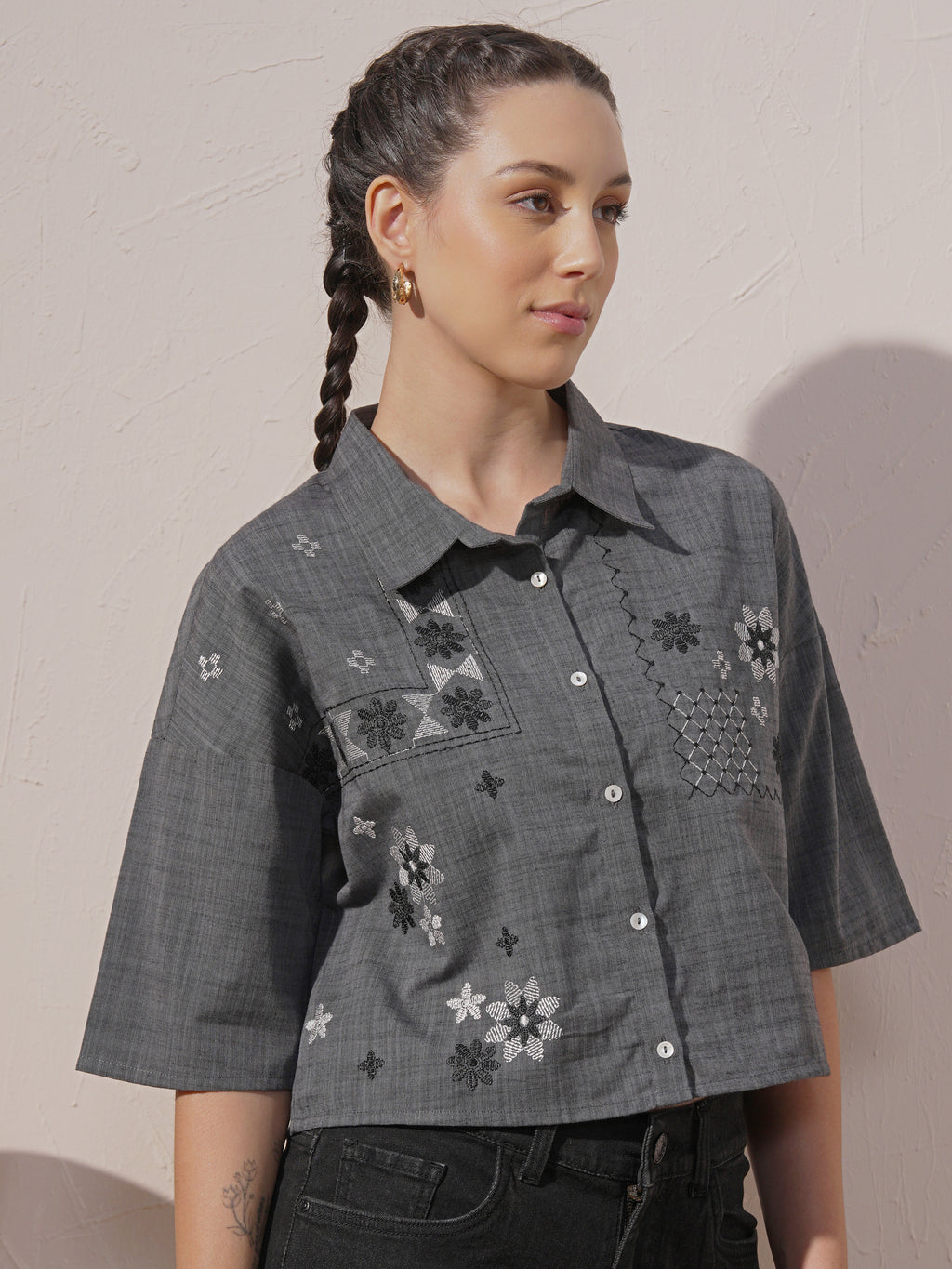 Vara By Vishudh Women Black Embroidered Casual Shirt - Black - Image 6